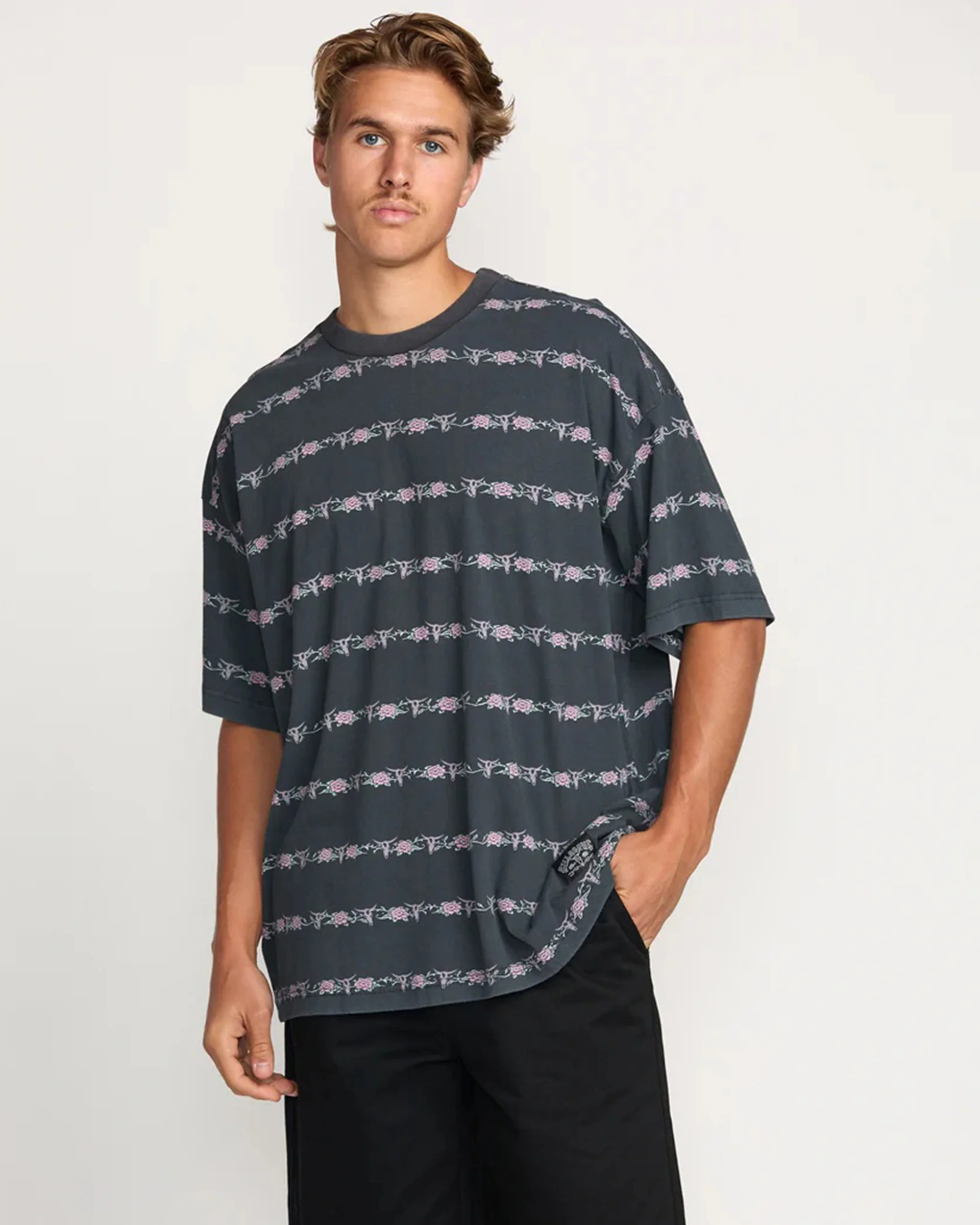 Raging Bull Stripe S/S T-Shirt - Washed Black
