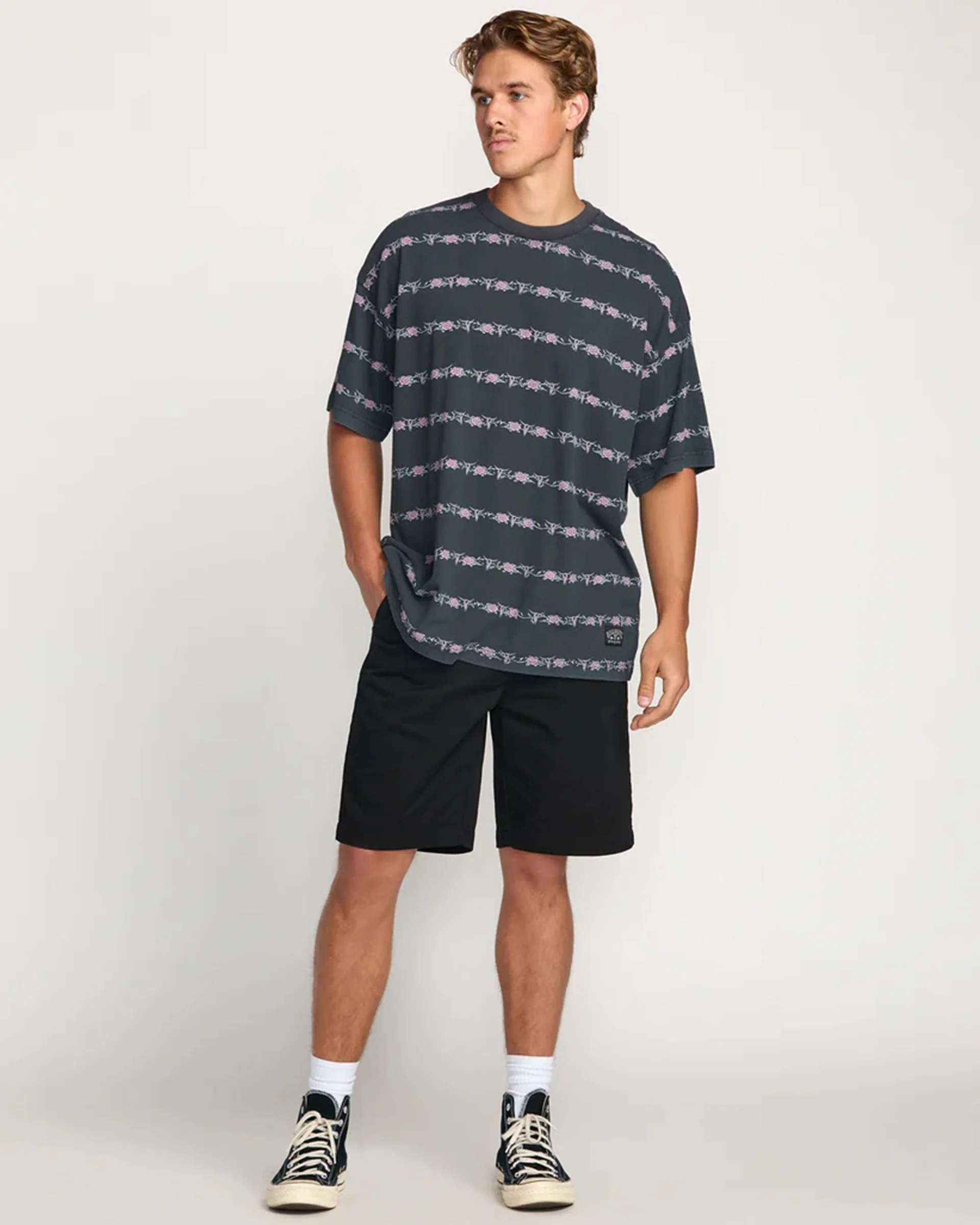 Raging Bull Stripe S/S T-Shirt - Washed Black - Image 5