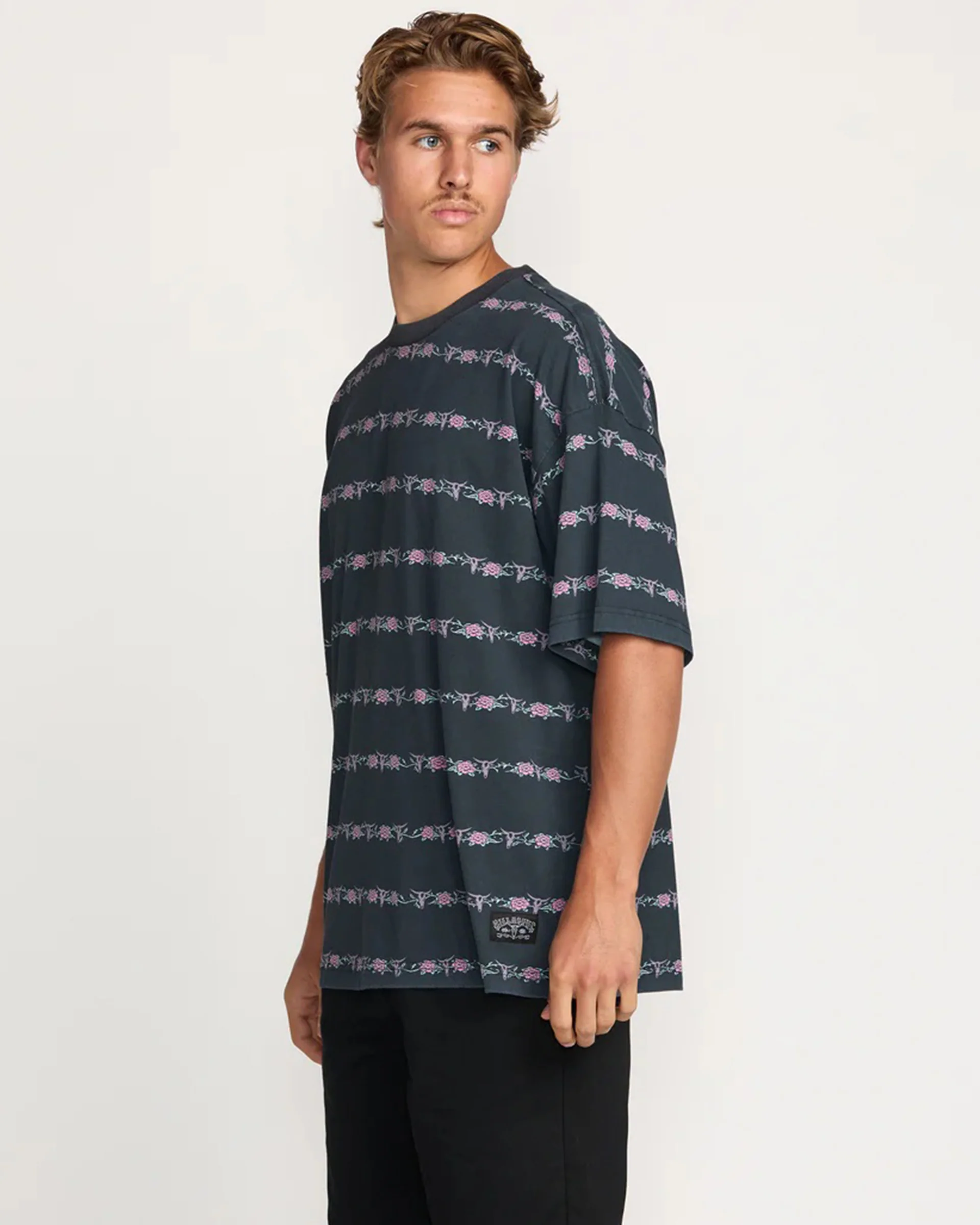 Raging Bull Stripe S/S T-Shirt - Washed Black - Image 6