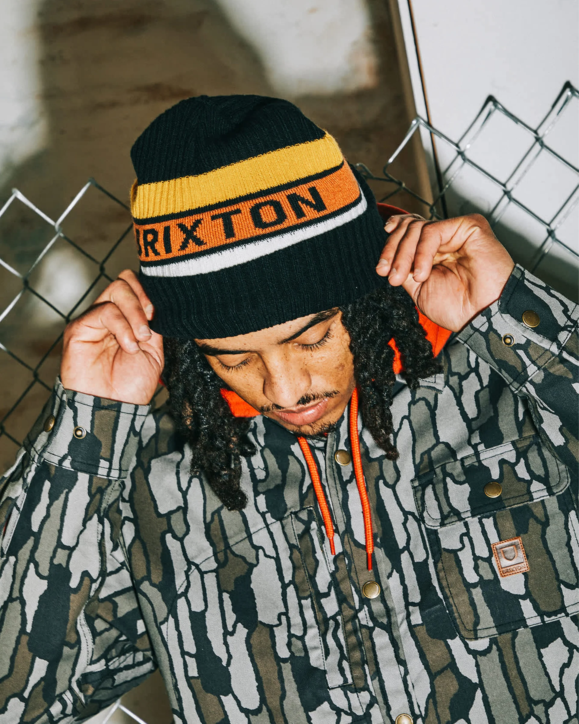 Rainier Striped Beanie - Black/Yellow/Orange - Image 2