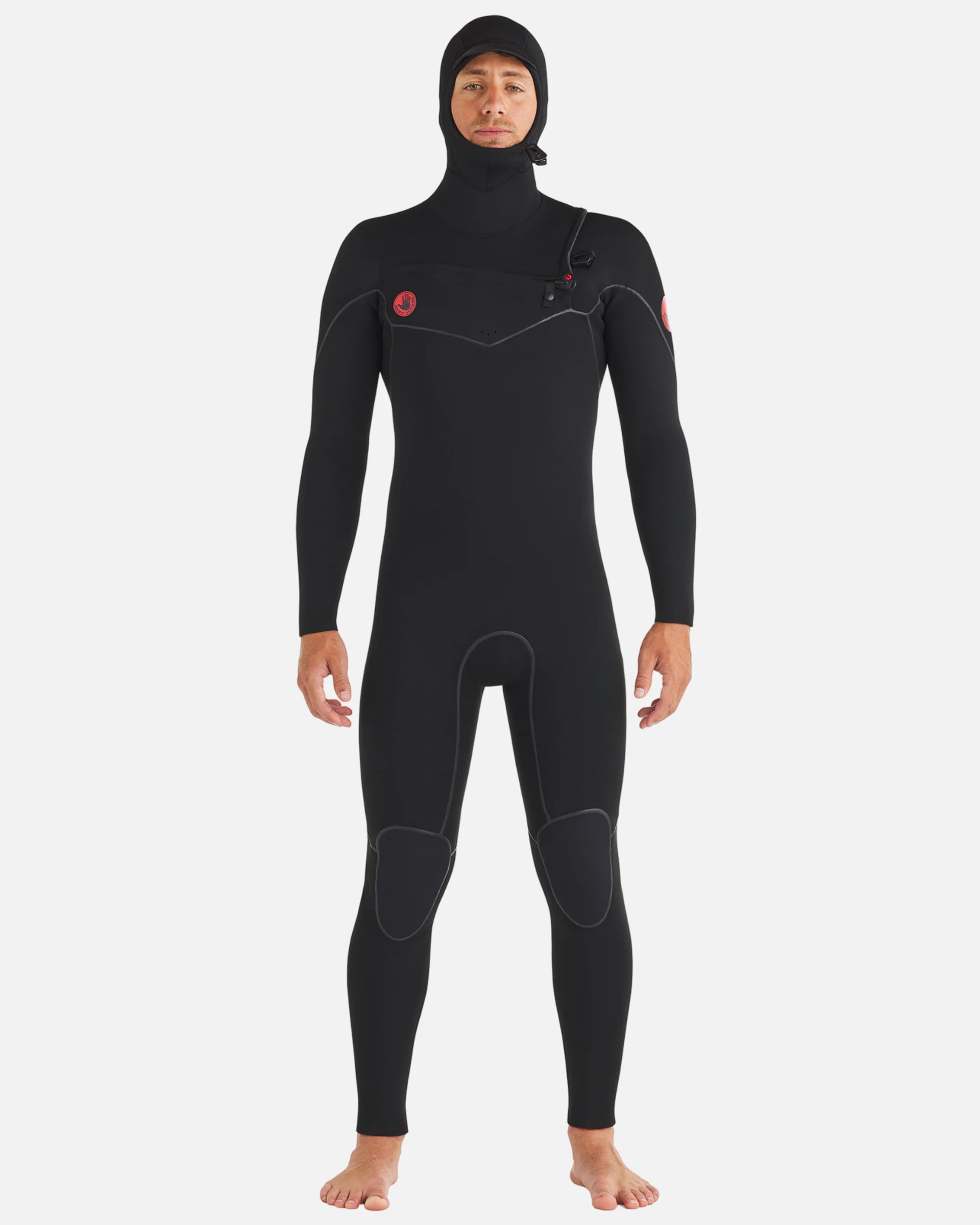 4/3mm Red Cell Hooded Chest-Zip Fullsuit - Black