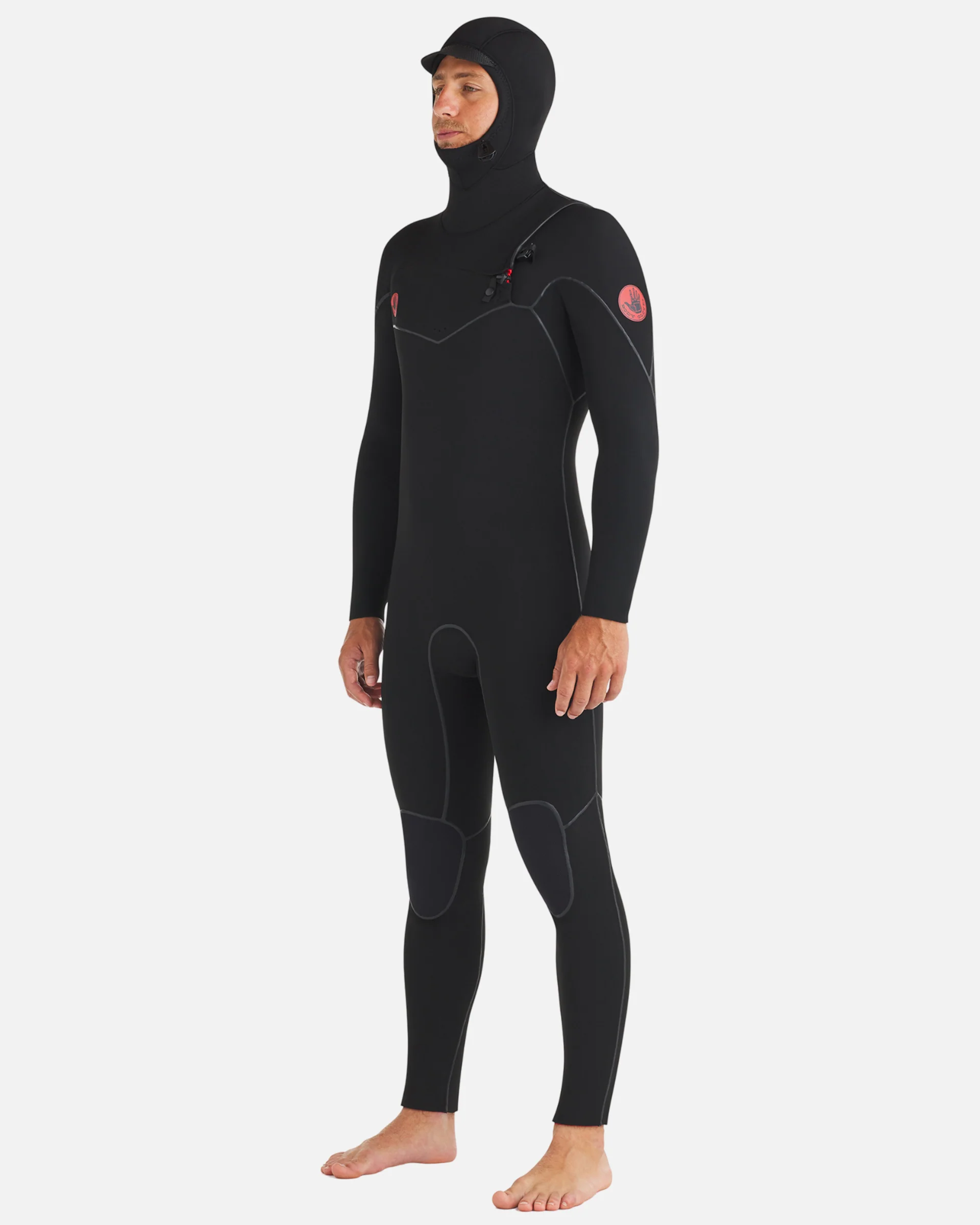 4/3mm Red Cell Hooded Chest-Zip Fullsuit - Black - Image 3