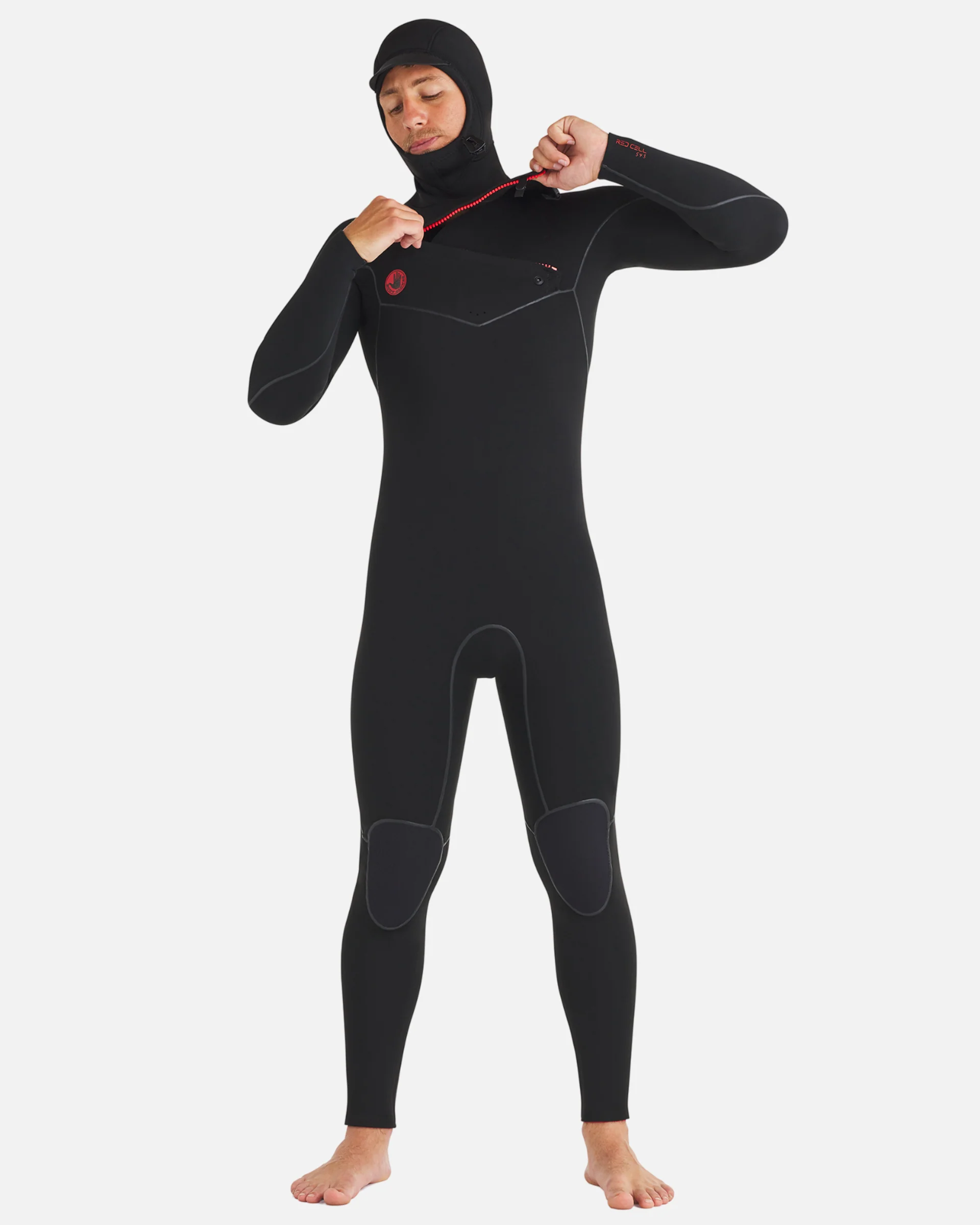 4/3mm Red Cell Hooded Chest-Zip Fullsuit - Black - Image 5