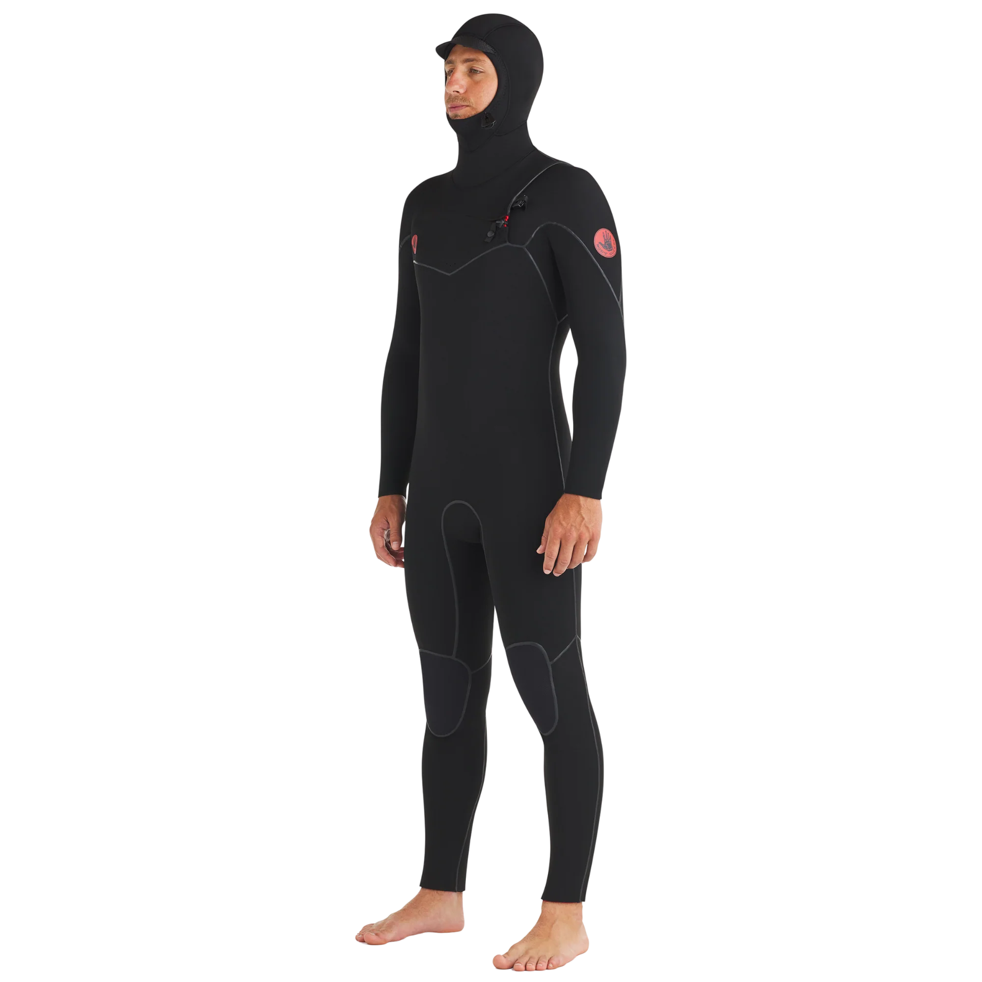 5/4/3mm Red Cell Chest-Zip Hooded Fullsuit - Black - Image 3