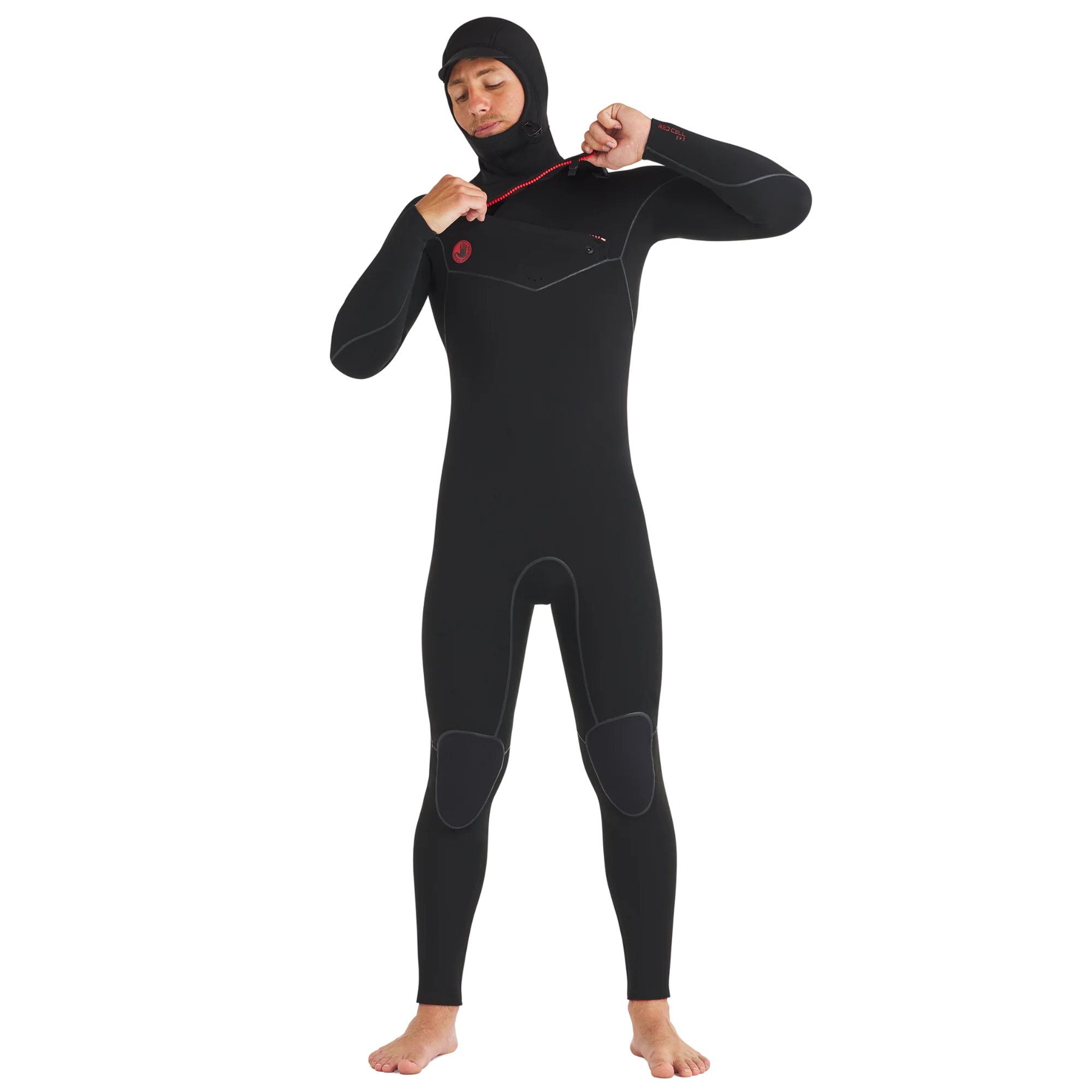 5/4/3mm Red Cell Chest-Zip Hooded Fullsuit - Black - Image 5