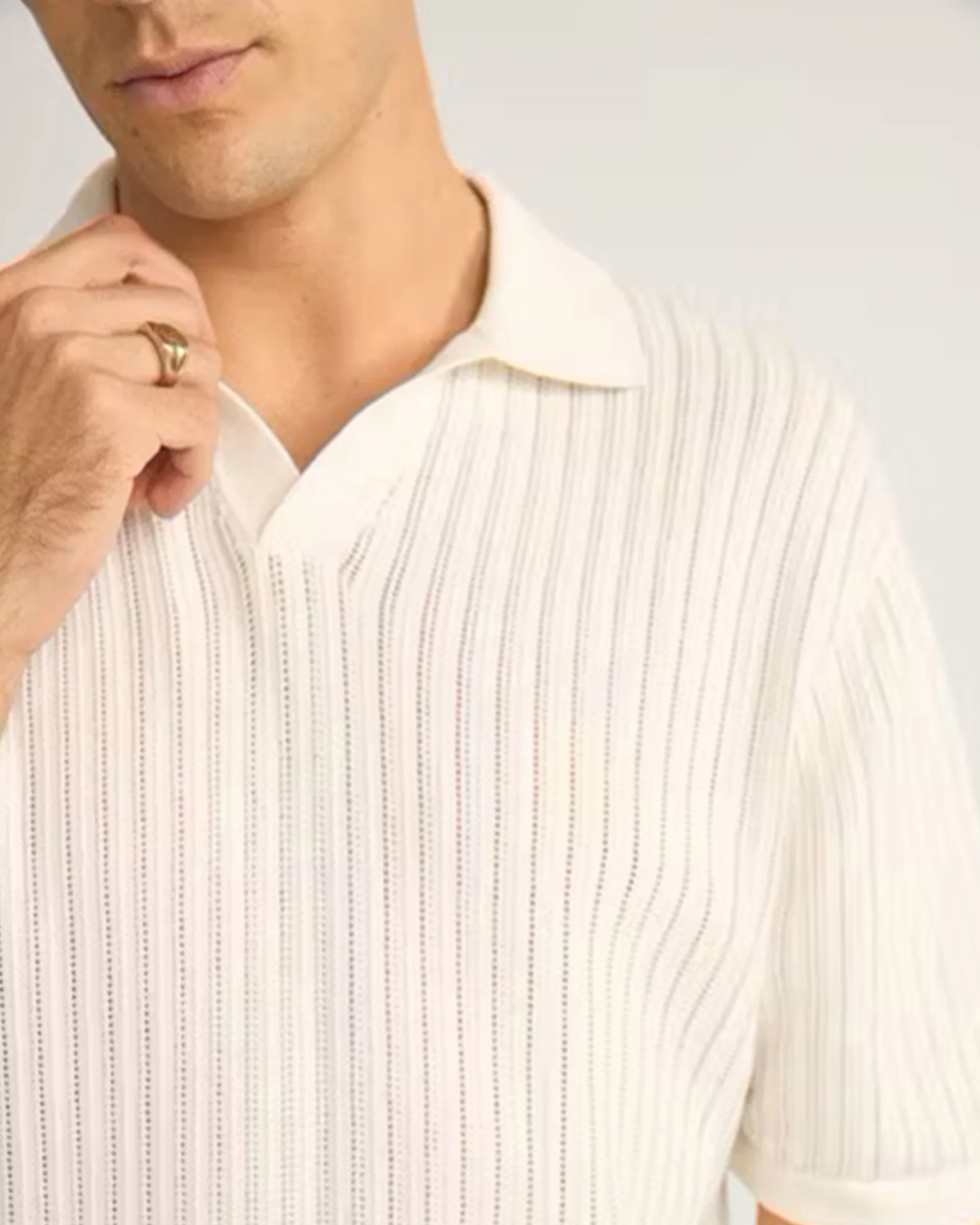 Relaxed Knit Polo - Natural - Image 3