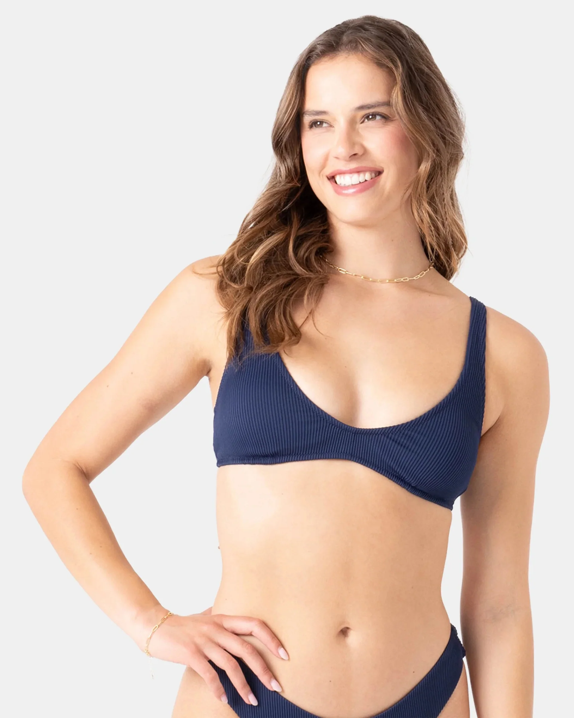 Rib Roxy Love Scoop Bralette Bikini Top - Mood Indigo - Image 6