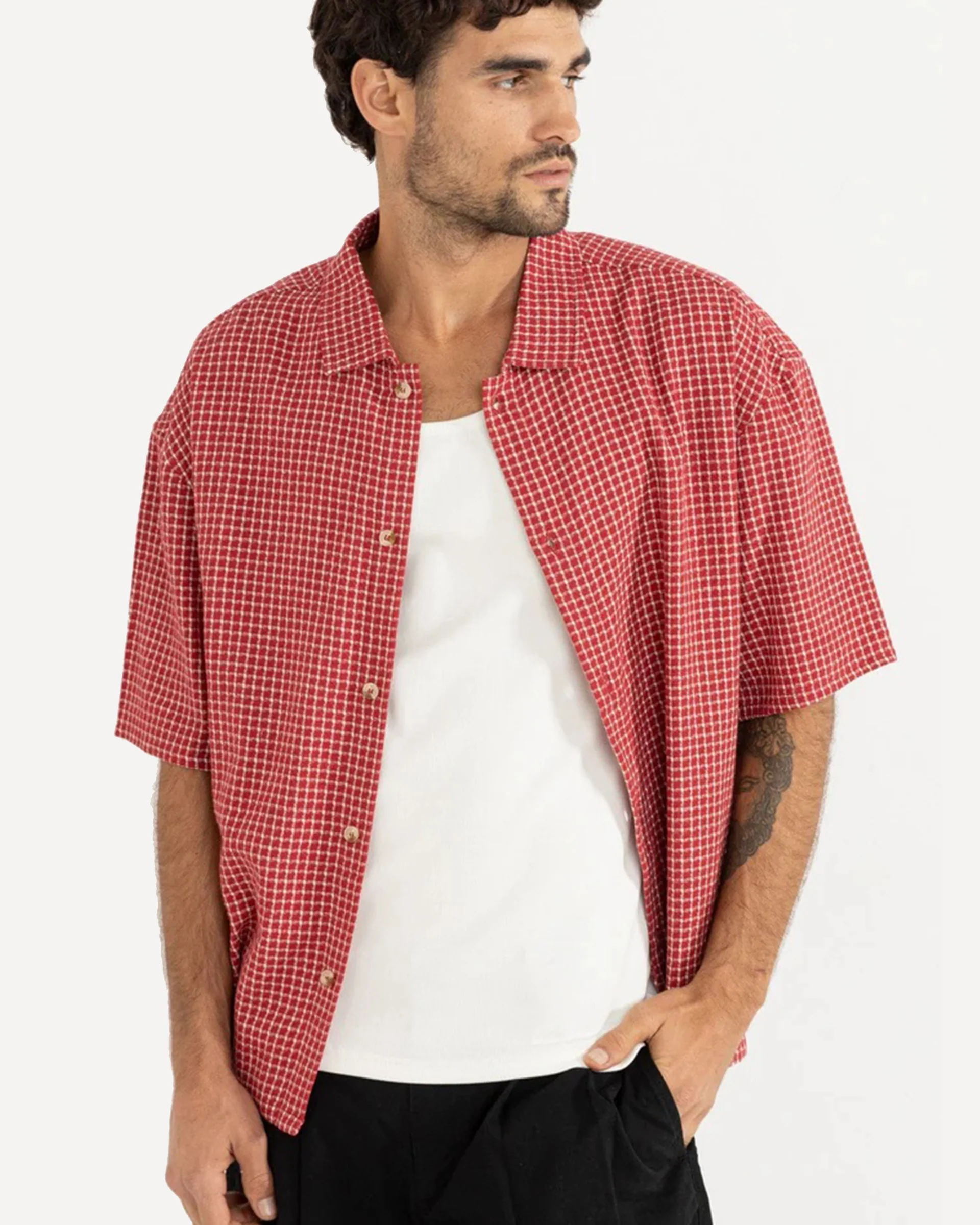 Rowen Check S/S Shirt - Red - Image 2