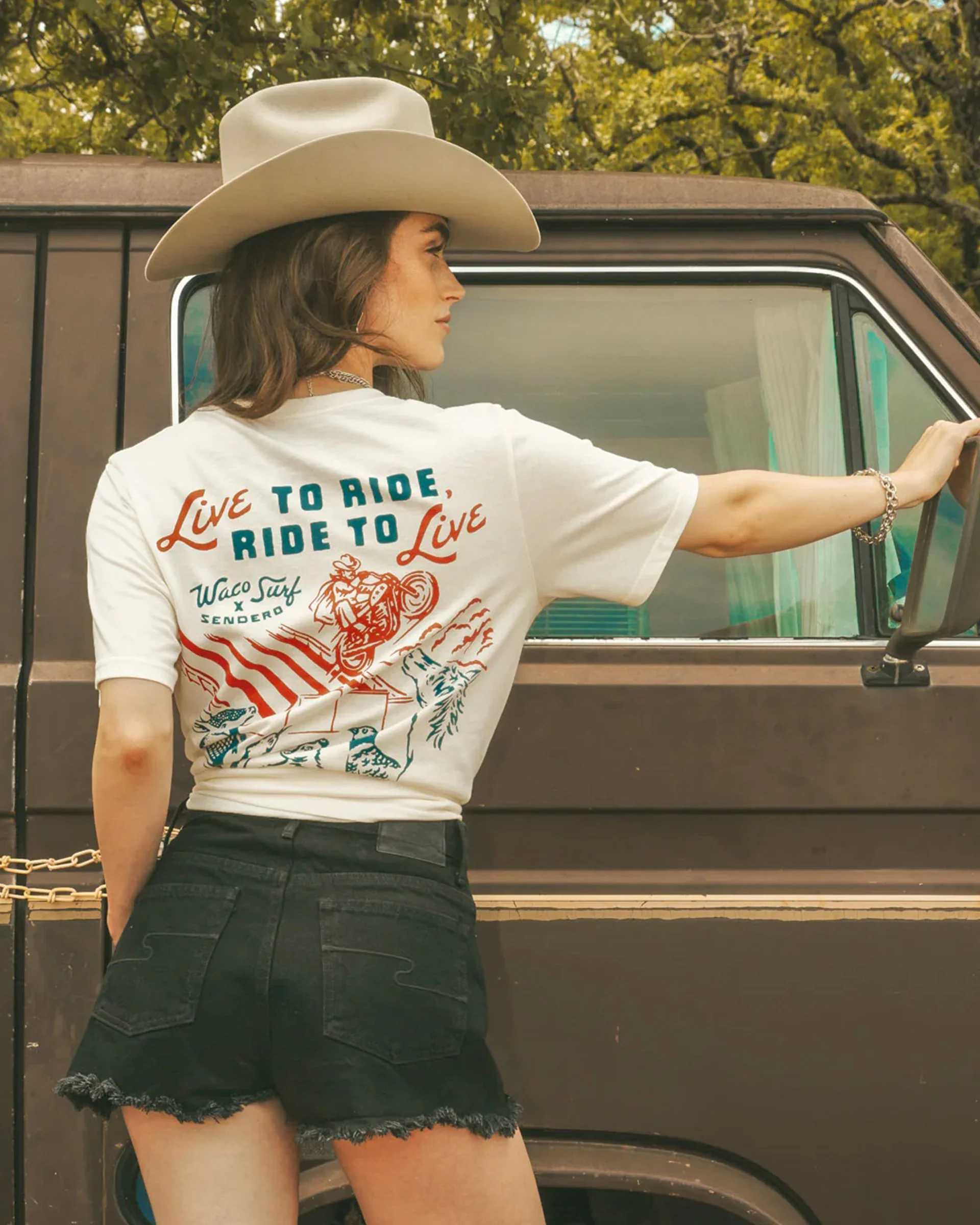 Sendero x Waco Surf Live To Ride S/S T-Shirt - Vintage White - Image 2