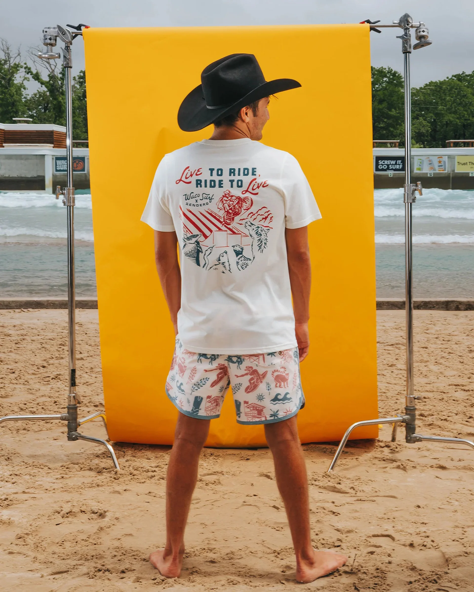 Sendero x Waco Surf Live To Ride S/S T-Shirt - Vintage White - Image 4