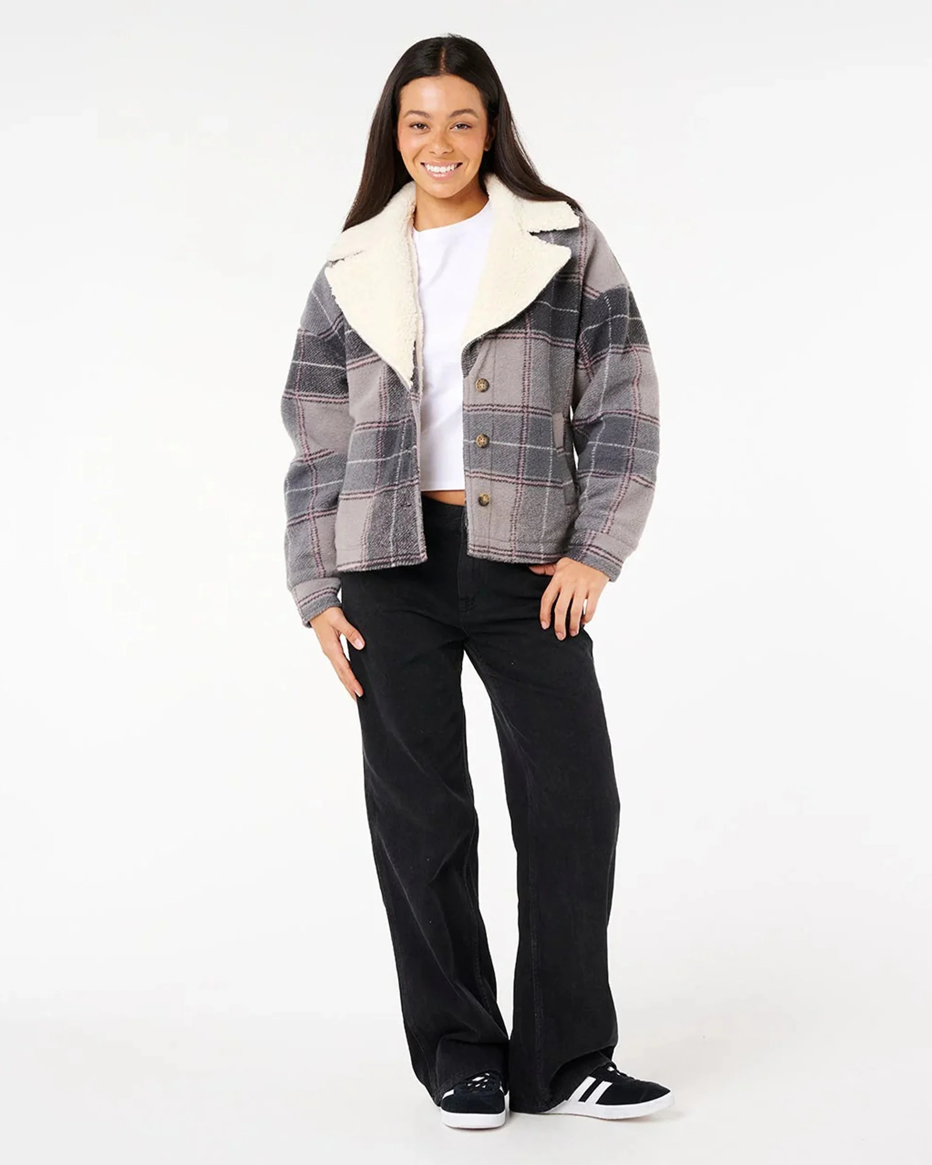 Women's Sunset Luau Check Shacket - Washed Black - Image 4