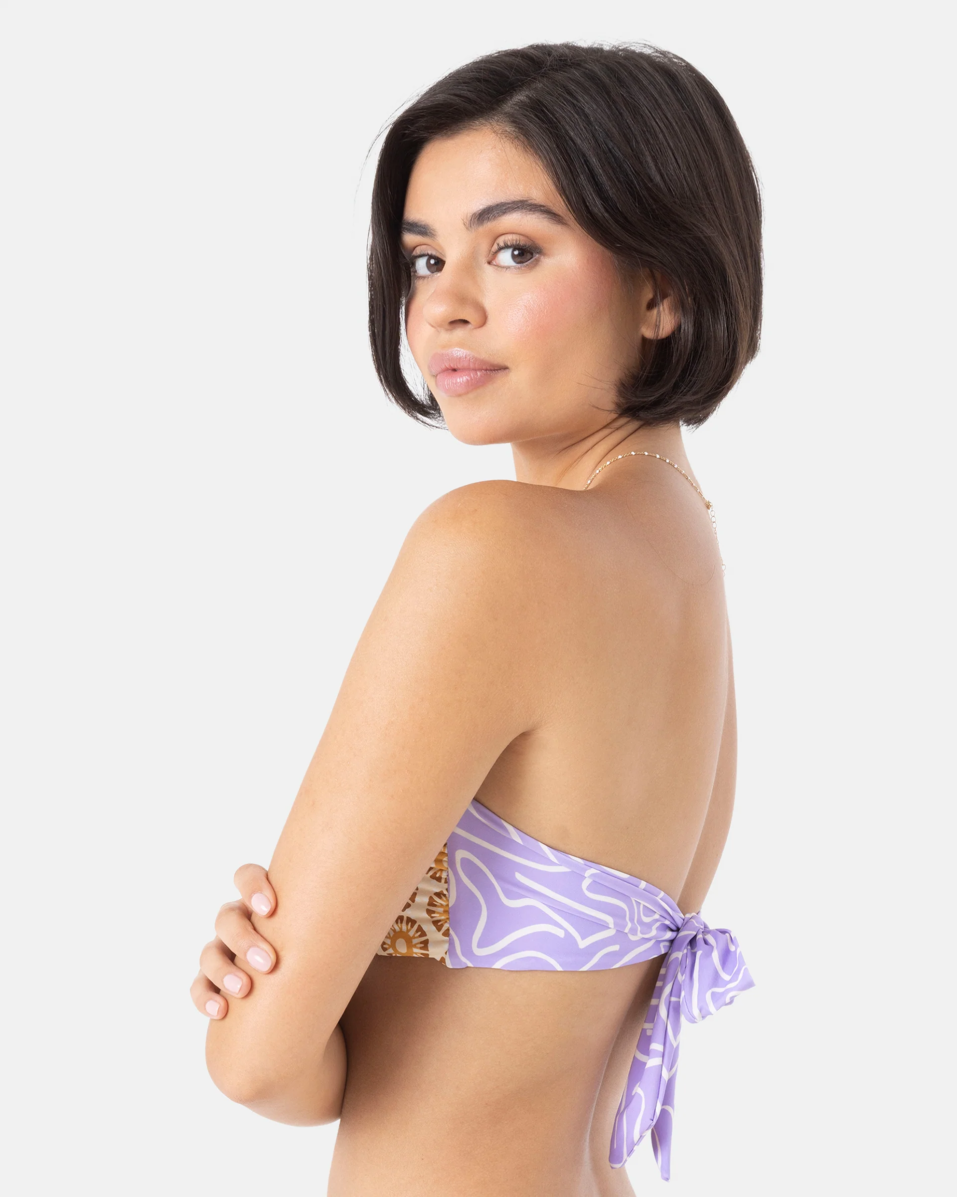 Sunshine State of Mind Reversible Bandeau Bikini Top - Brown Tile Multi - Image 3