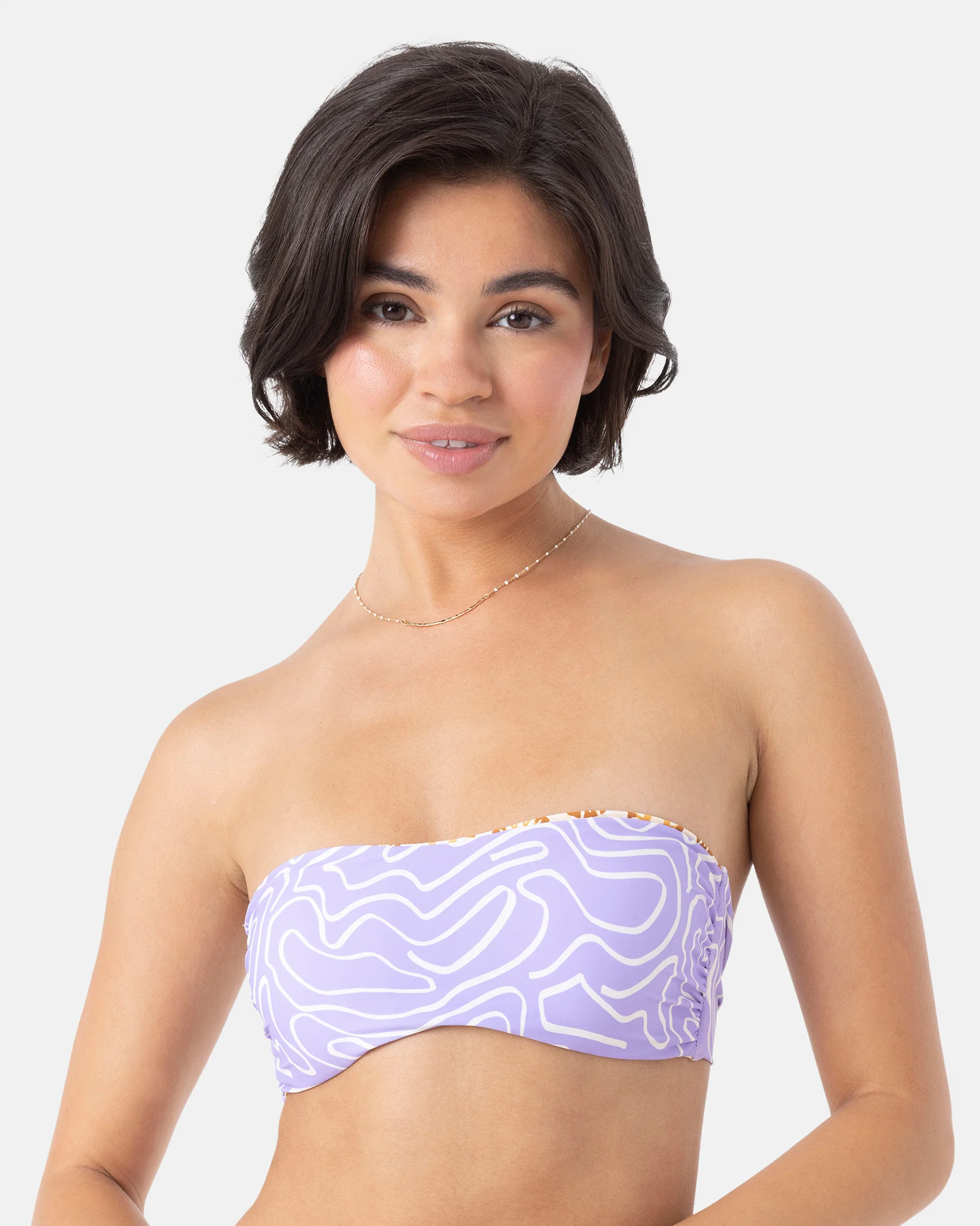 Sunshine State of Mind Reversible Bandeau Bikini Top - Brown Tile Multi - Image 5