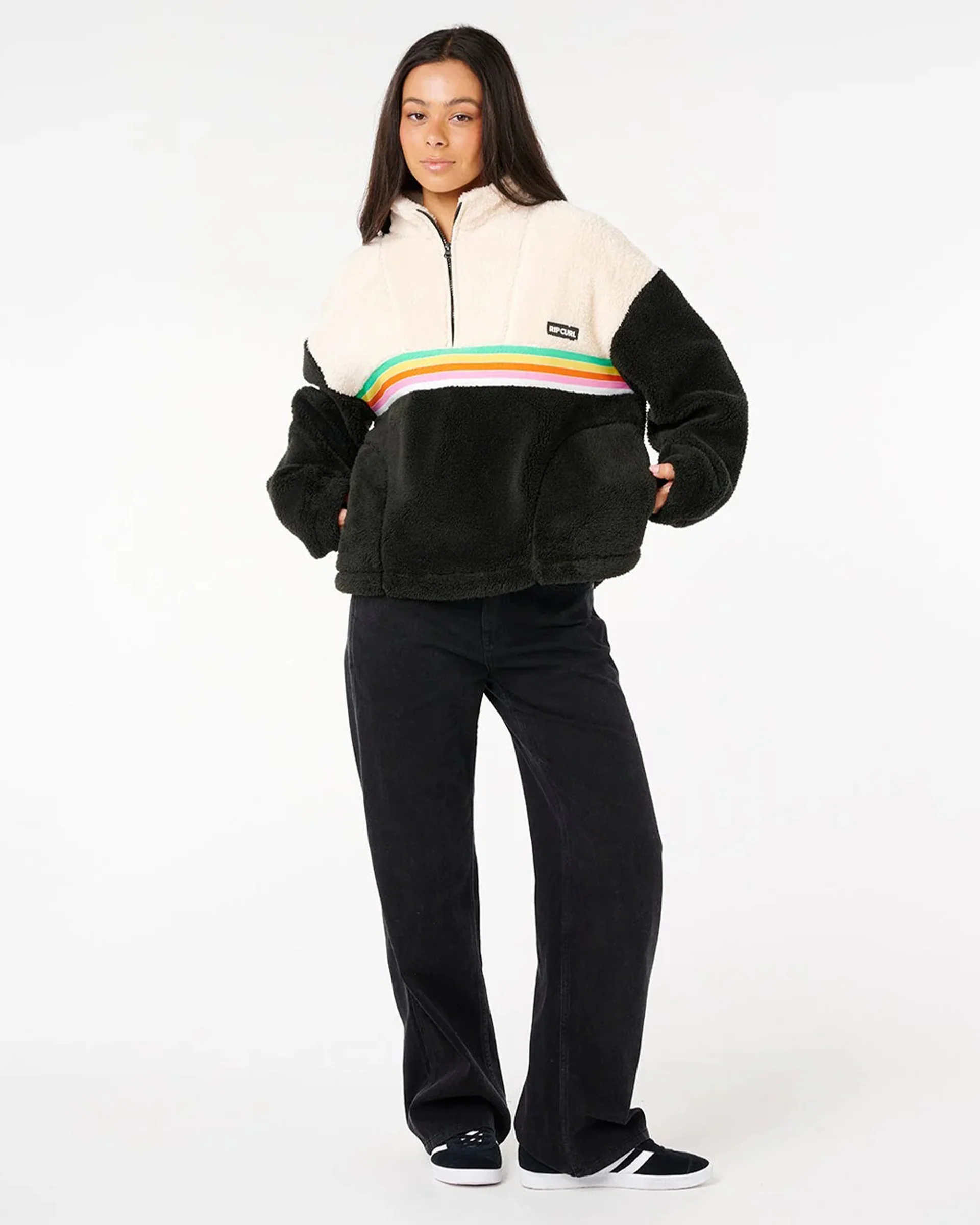 Women's Surf Revival Polar Fleece - Black/Off White - Image 4
