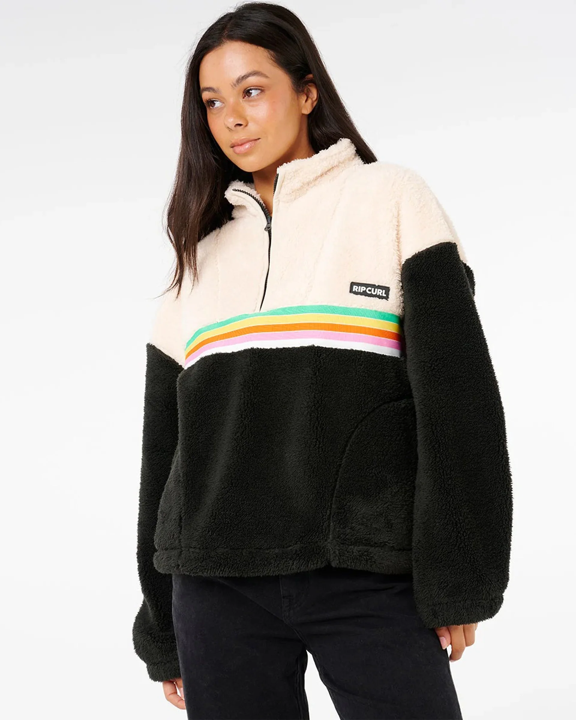 Women's Surf Revival Polar Fleece - Black/Off White - Image 6