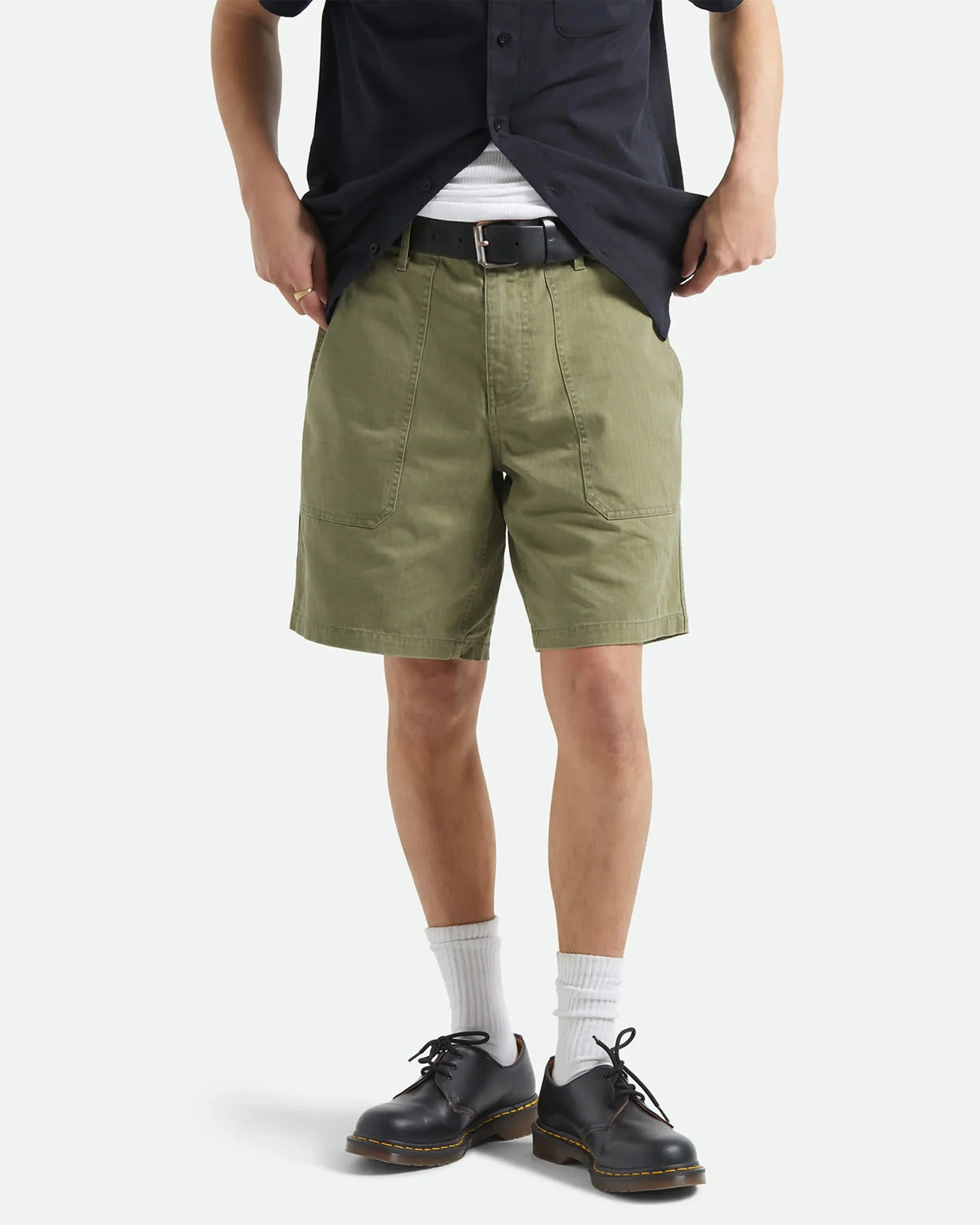 Surplus Vintage Wash Herringbone Shorts - Washed Olive Green - Image 2