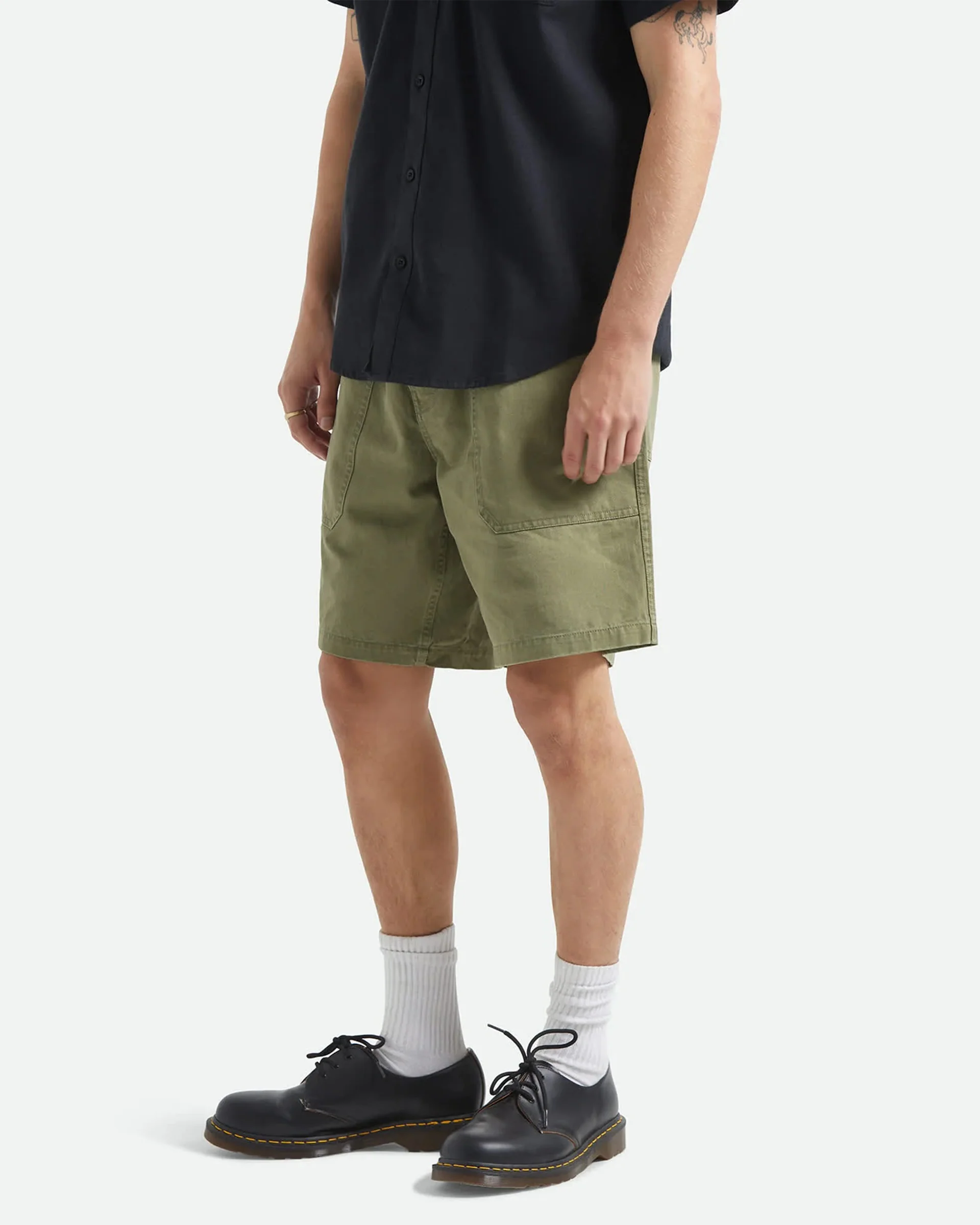 Surplus Vintage Wash Herringbone Shorts - Washed Olive Green - Image 5