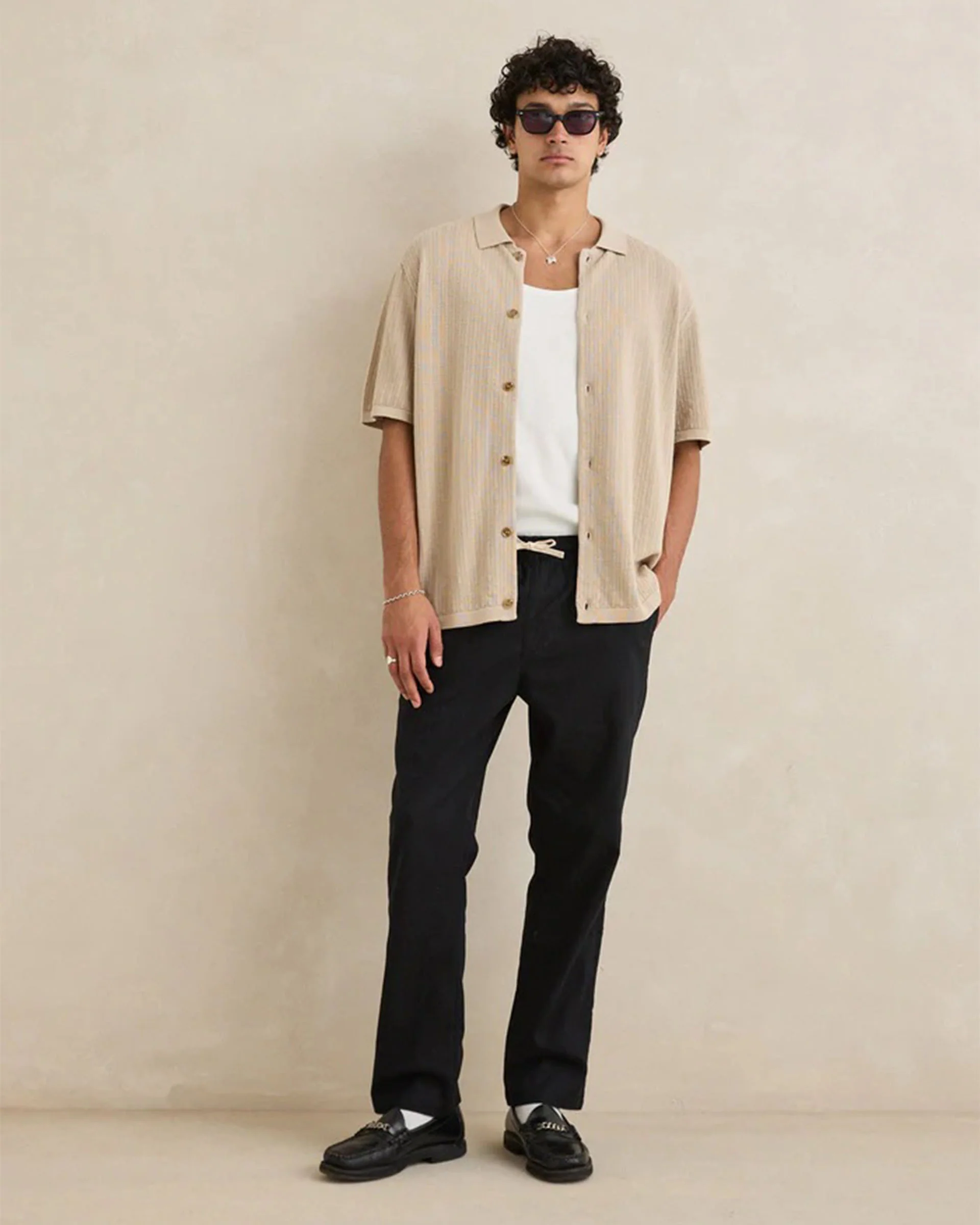 Textured Knit S/S Shirt - Stone - Image 4