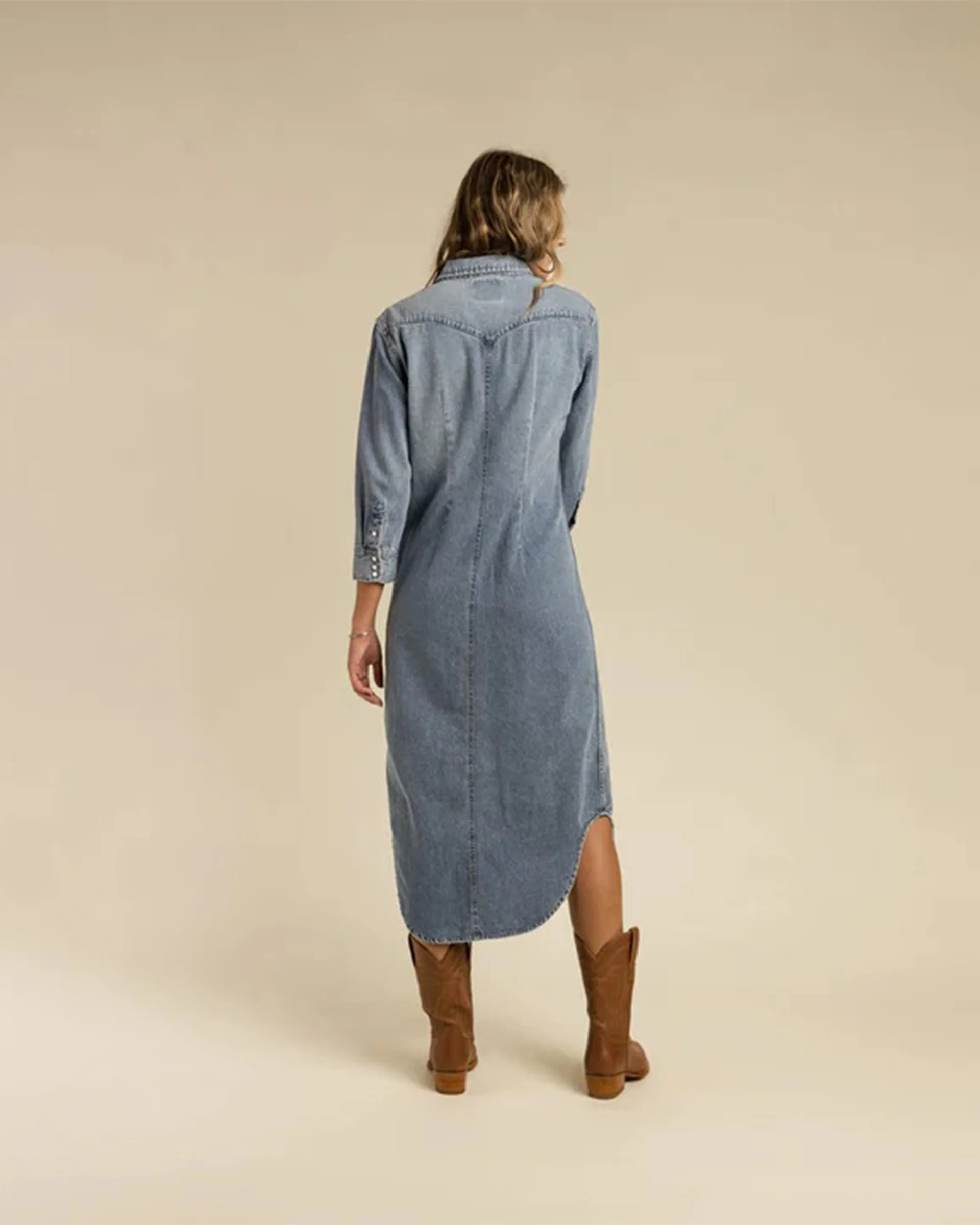 The Annie Pearl Snap Shirtdress - Classic Denim - Image 2