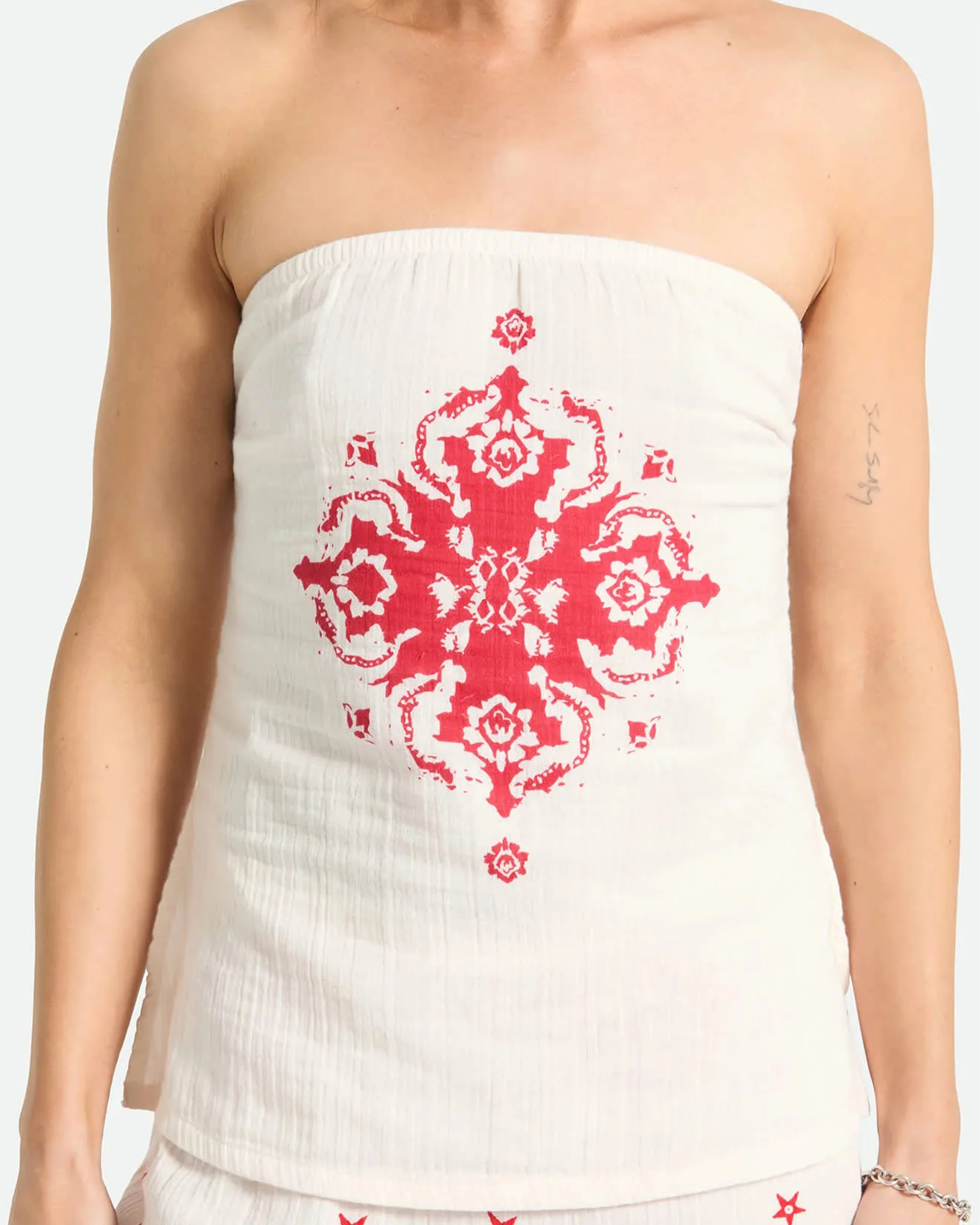 Women's The Lola Tube Top - Off White/Robust Red - Image 5
