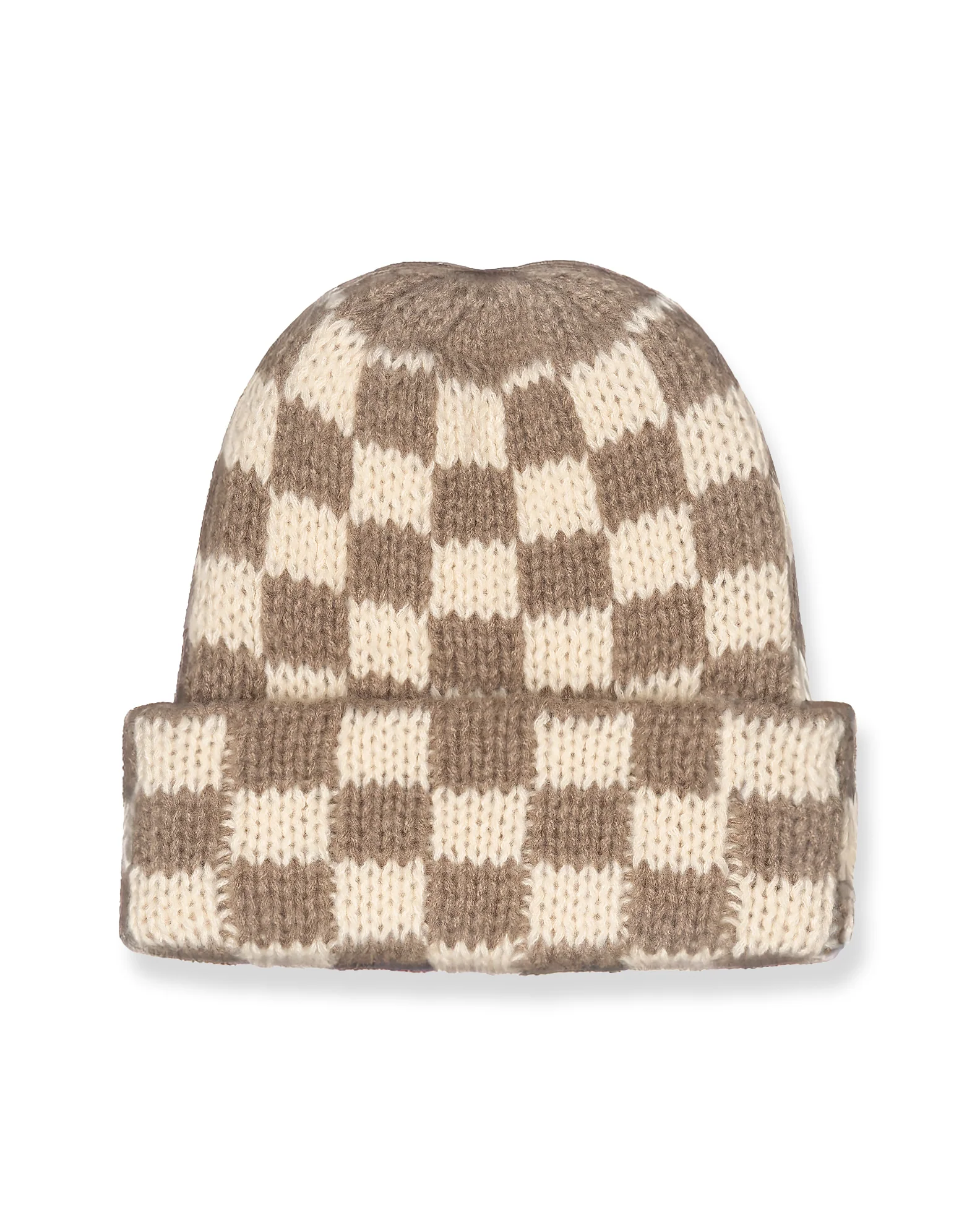 Urban Checkers Knit Beanie - Cream / Brown - Image 2