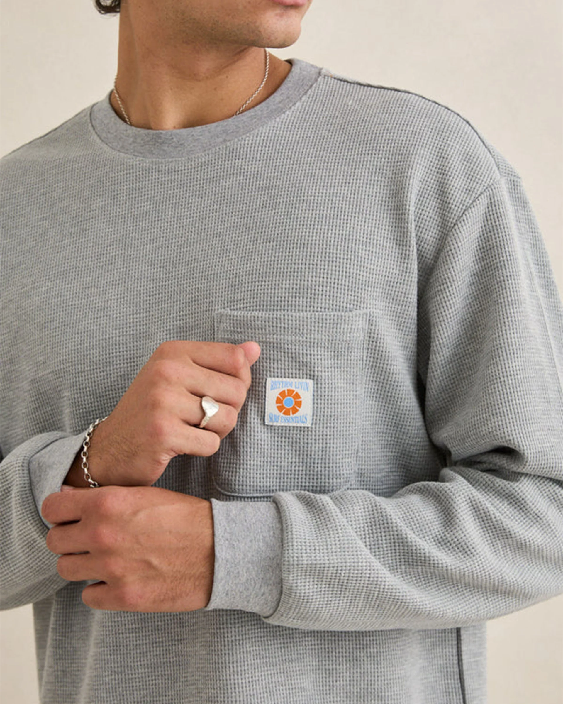 Vintage Pocket L/S Waffle Shirt - Grey Heather - Image 5