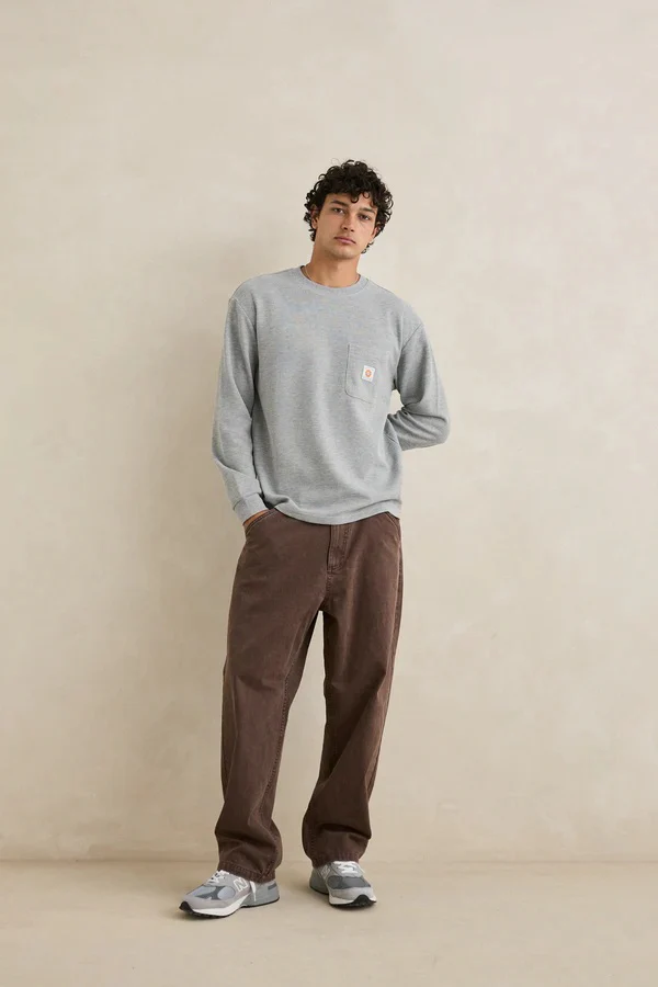 Vintage Pocket L/S Waffle Shirt - Grey Heather - Image 7