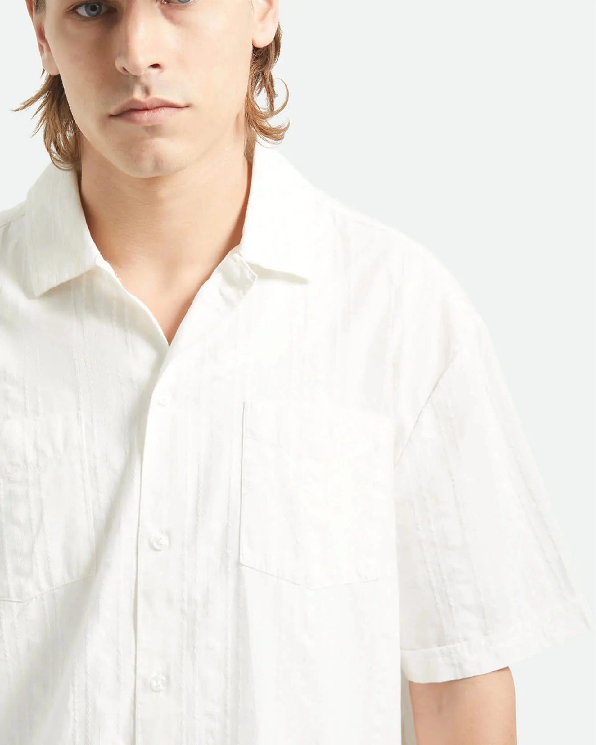 Vintage S/S Shirt - Off White Jacquard Stripe - Image 5