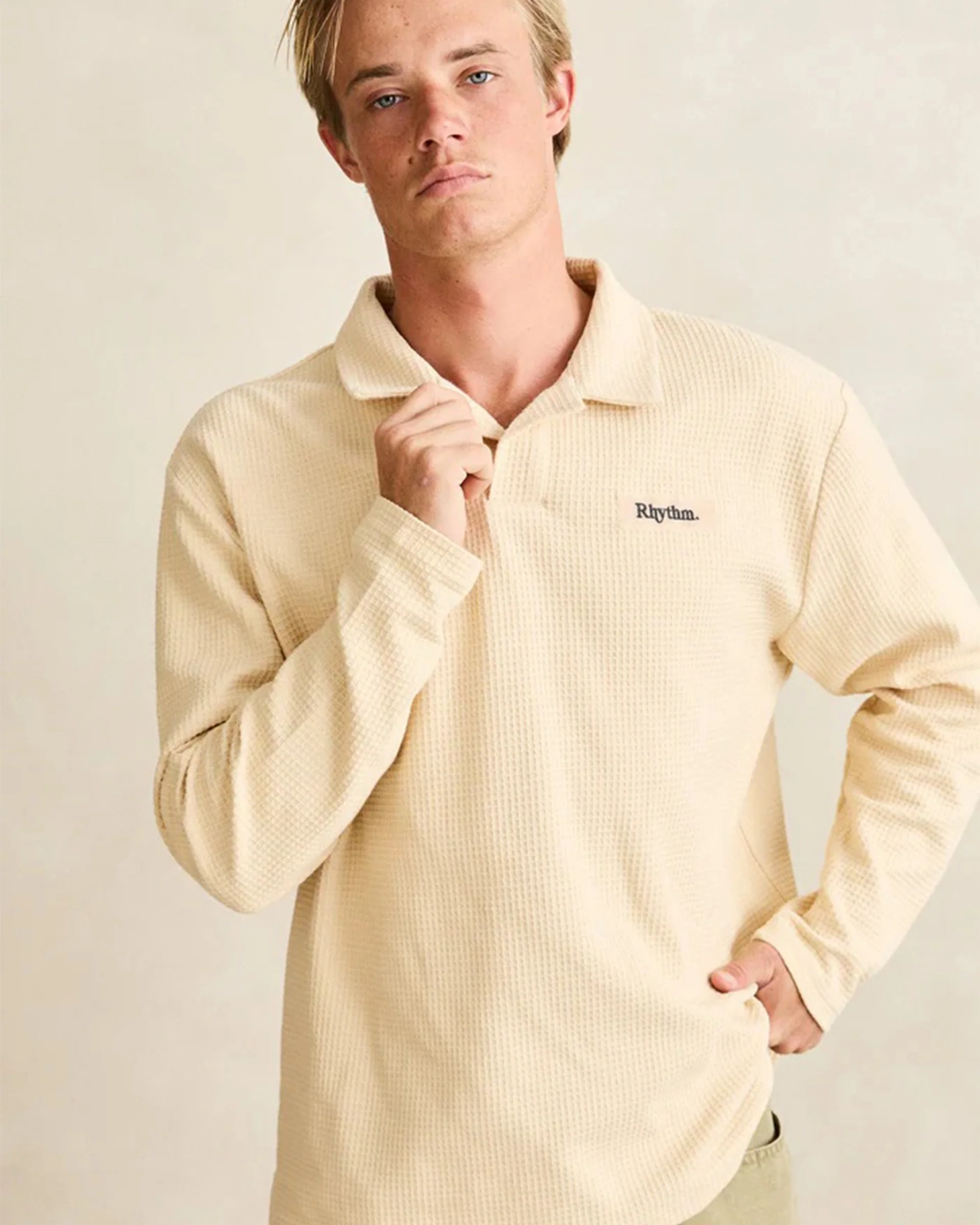 Waffle Rugby L/S Polo - Natural - Image 7