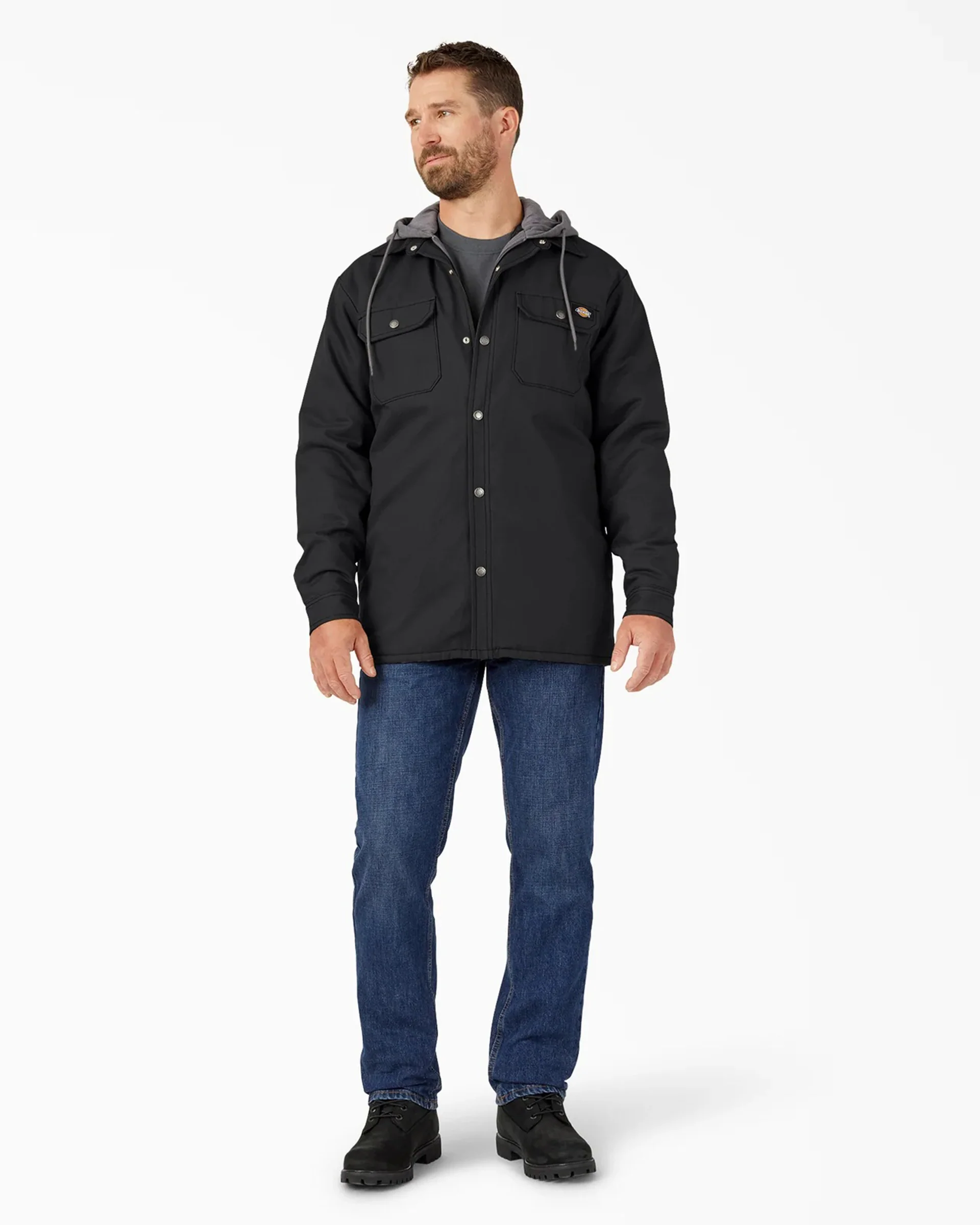 Water Repellent Duck Hooded Shirt Jacket - Black - Image 3
