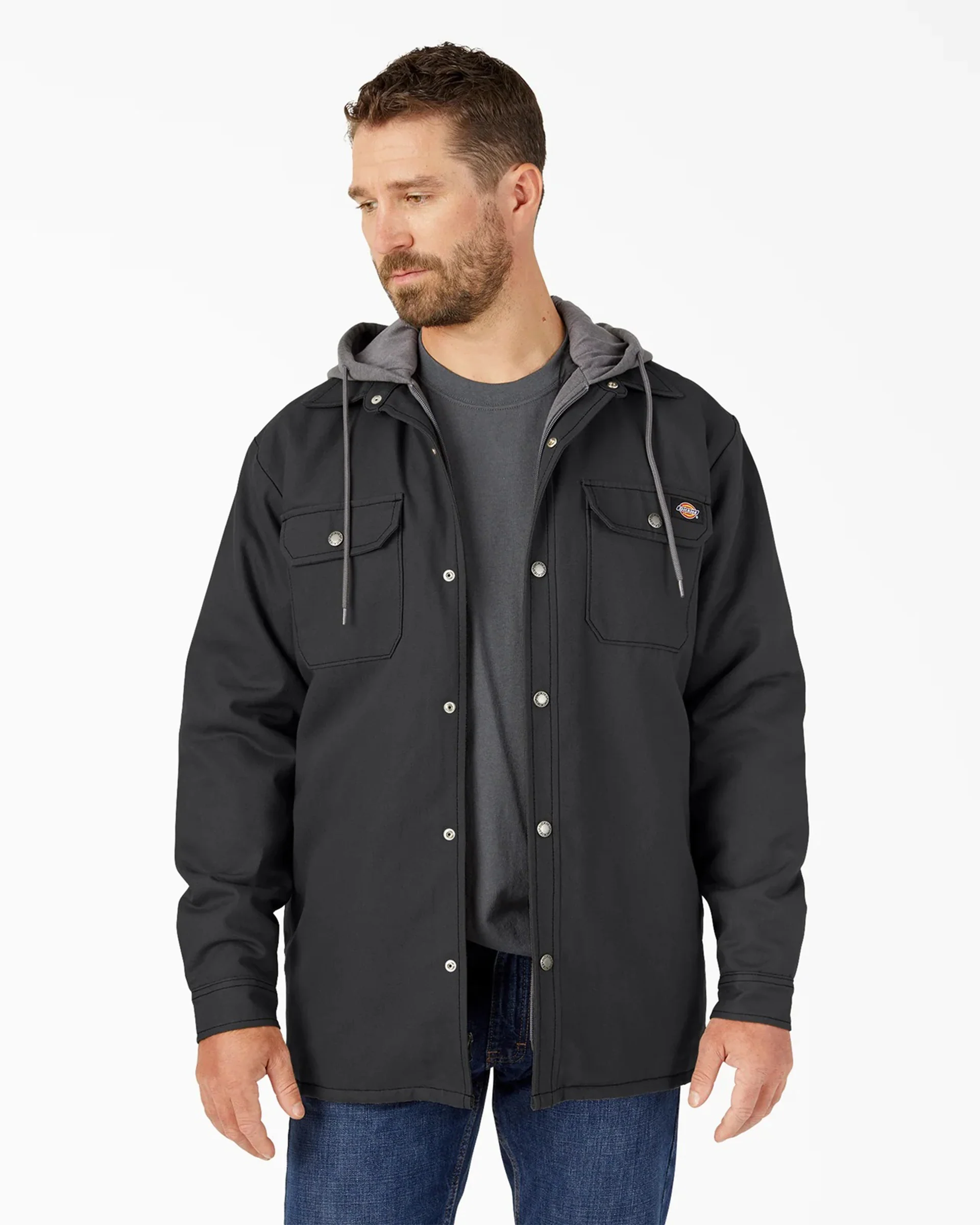Water Repellent Duck Hooded Shirt Jacket - Black - Image 4