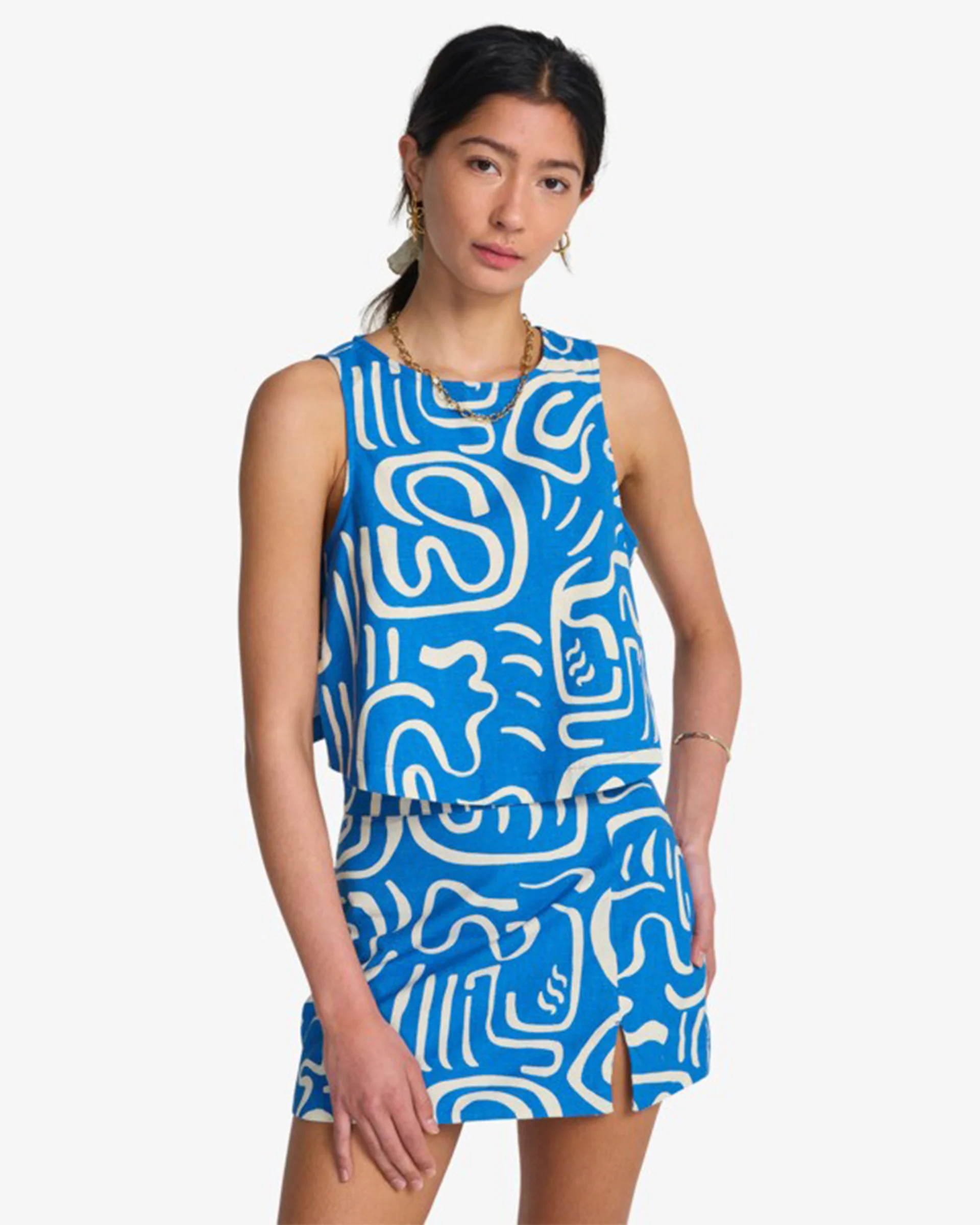 Wave Washed Printed Skirt - True Blue