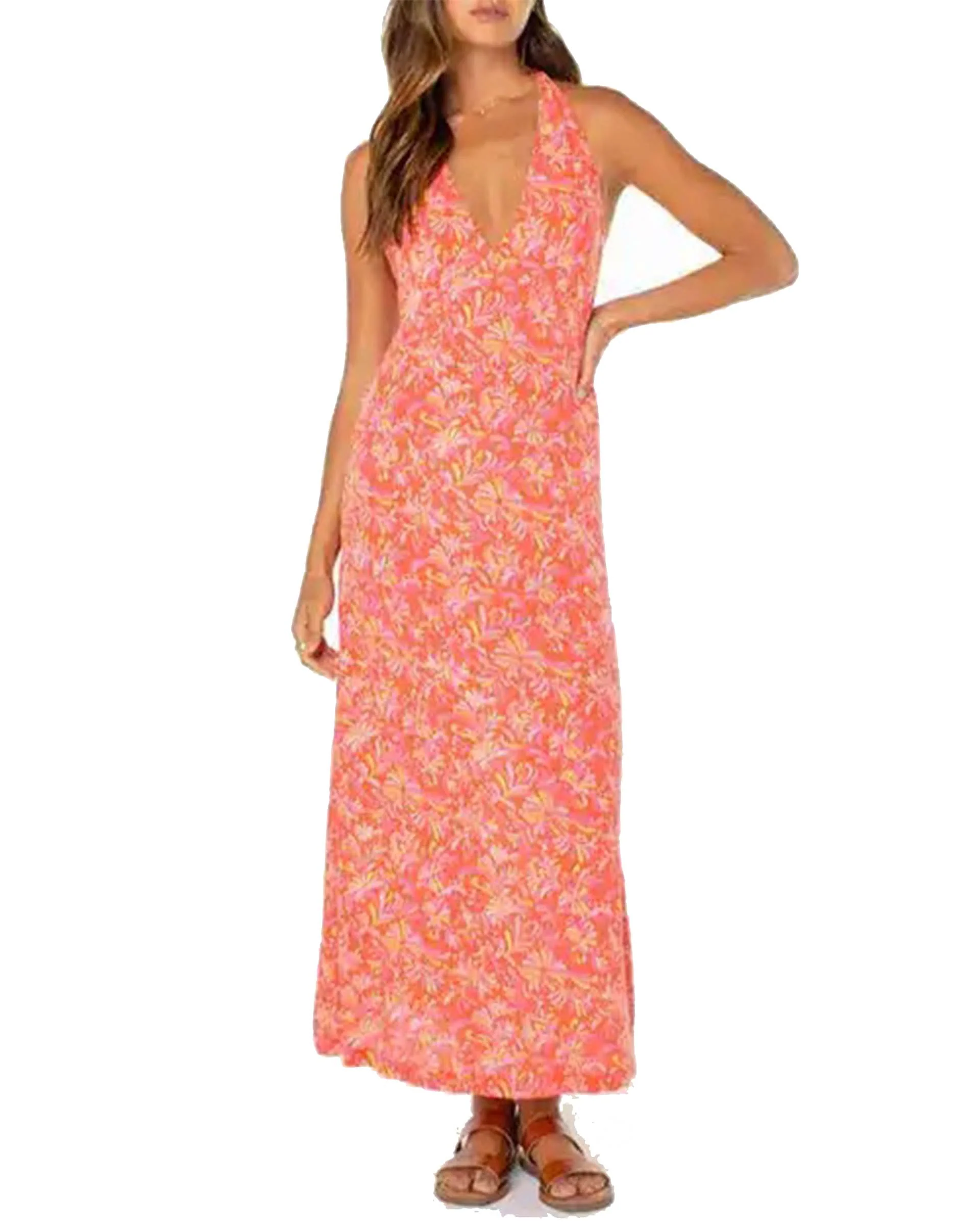 Women's Beach Day Maxi Dress - Hot Coral
