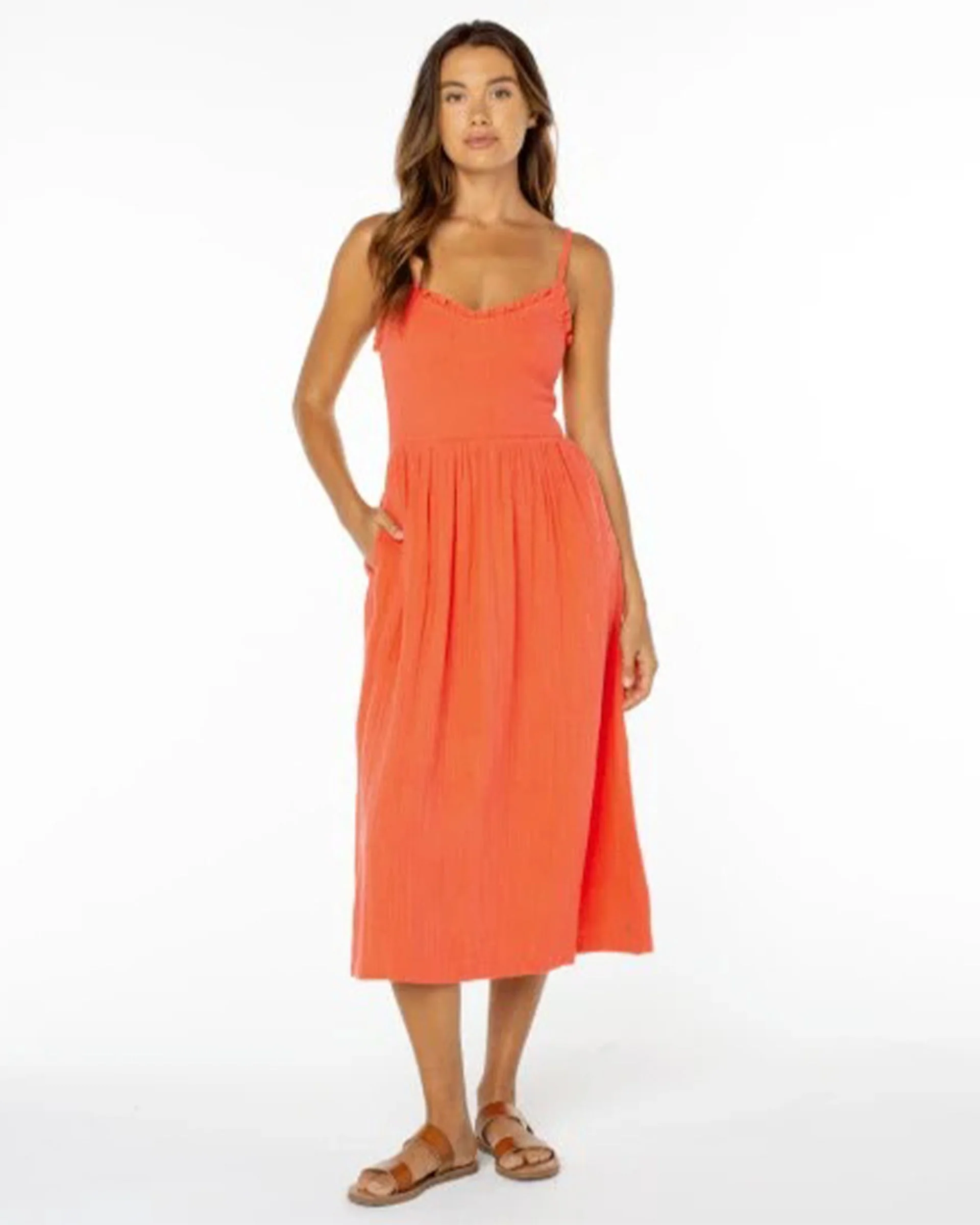 Women's Downriver Midi Dress - Hot Coral Solid