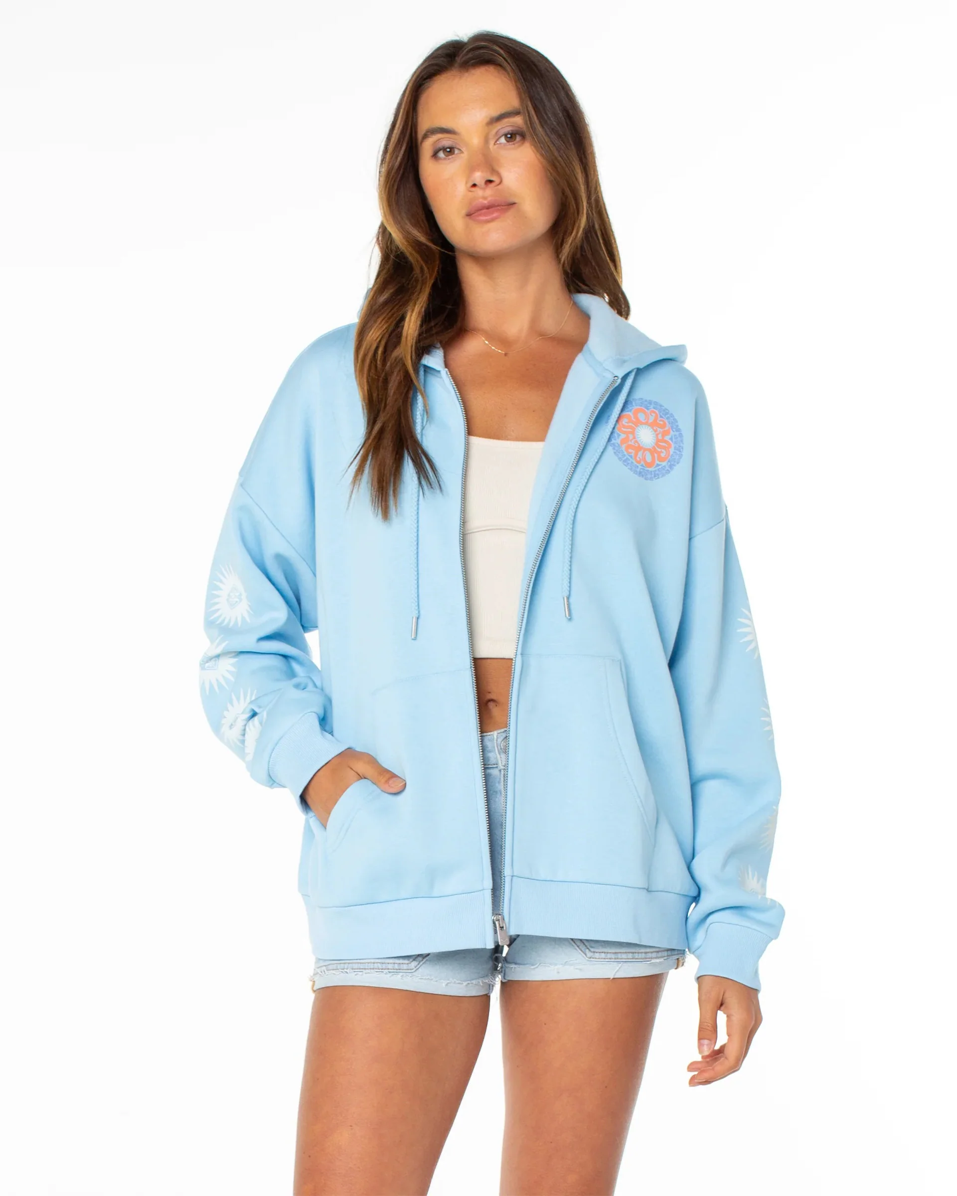Women's Evening Lineup Zip-Up Hoodie - Airy Blue Surf Life