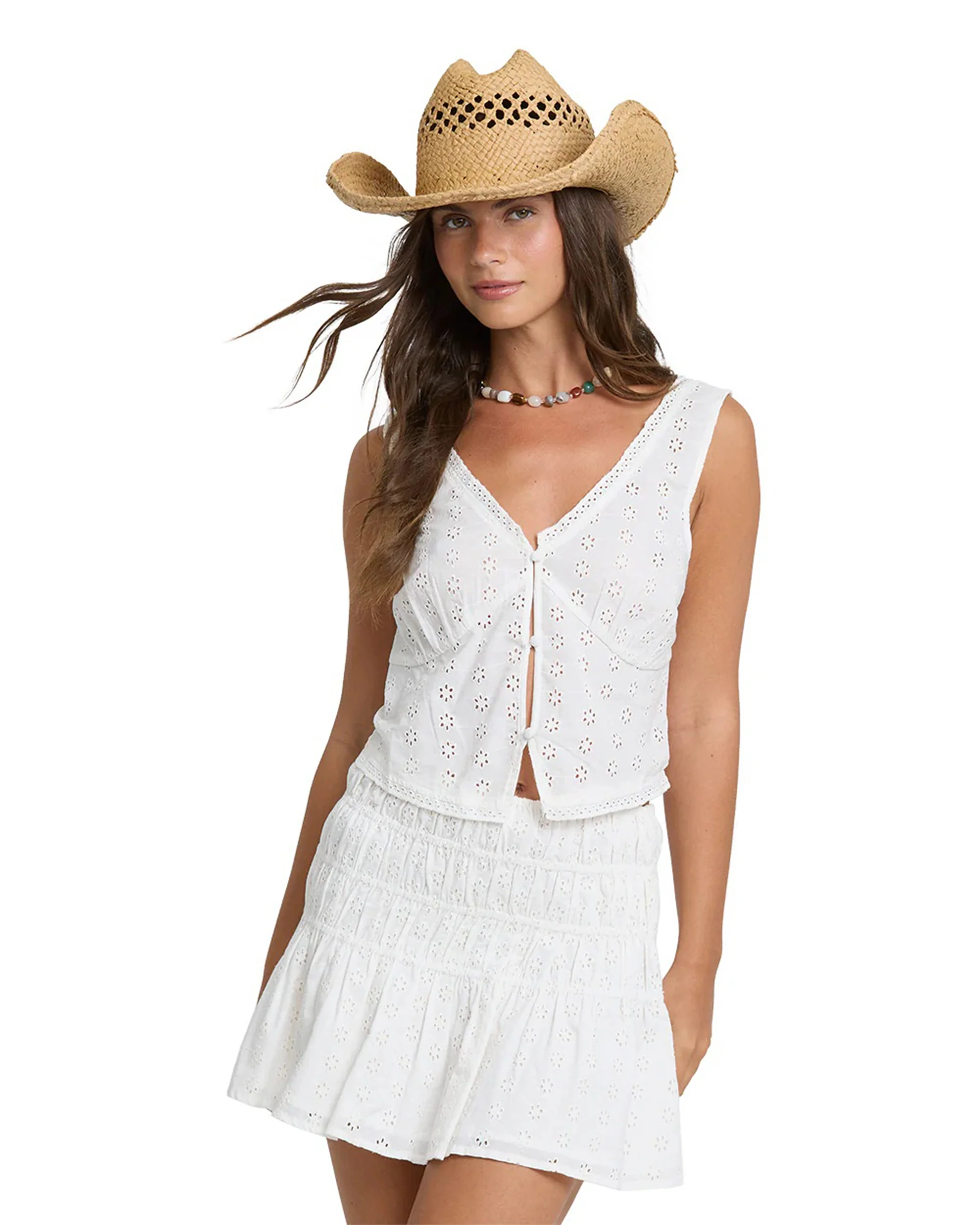 Women's Eyelet Forever Woven Tank Top - Salt Crystal