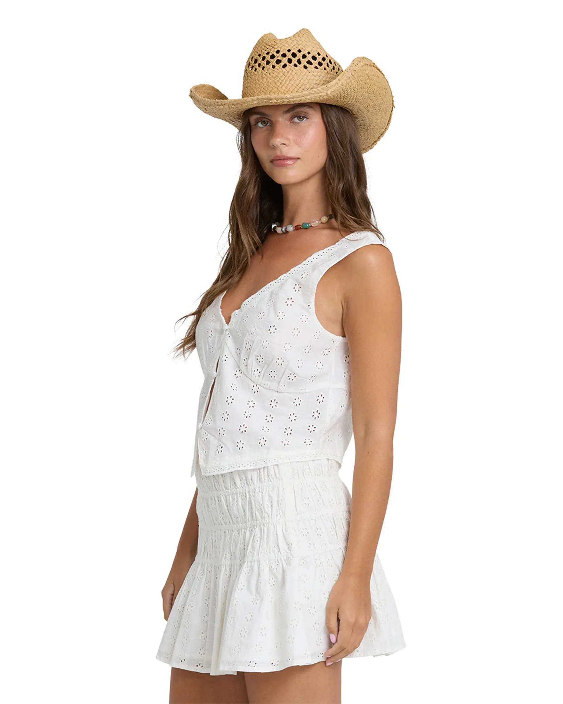 Women's Eyelet Forever Woven Tank Top - Salt Crystal - Image 3