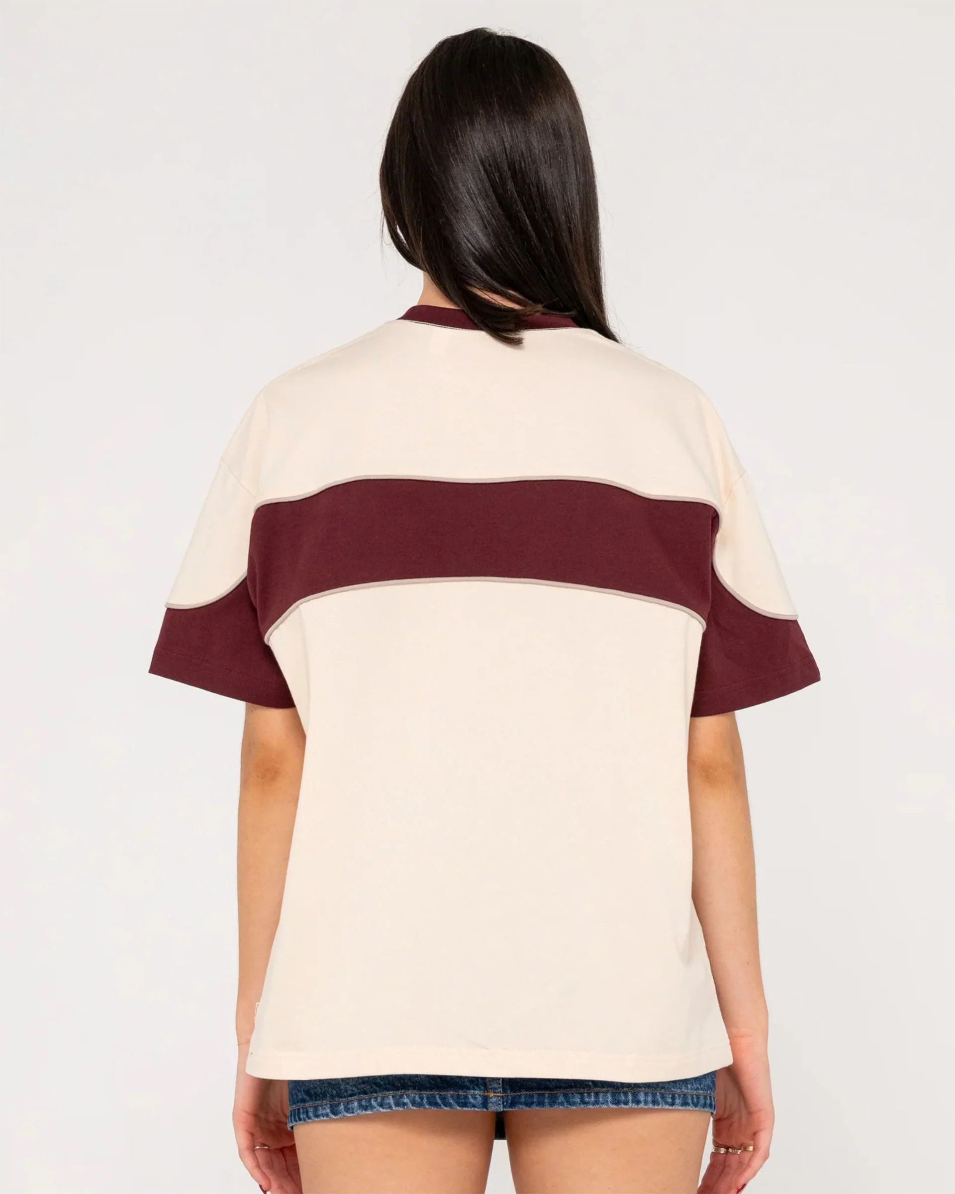 Women's Kinetic Oversize S/S T-Shirt - Cream/Burgundy - Image 2
