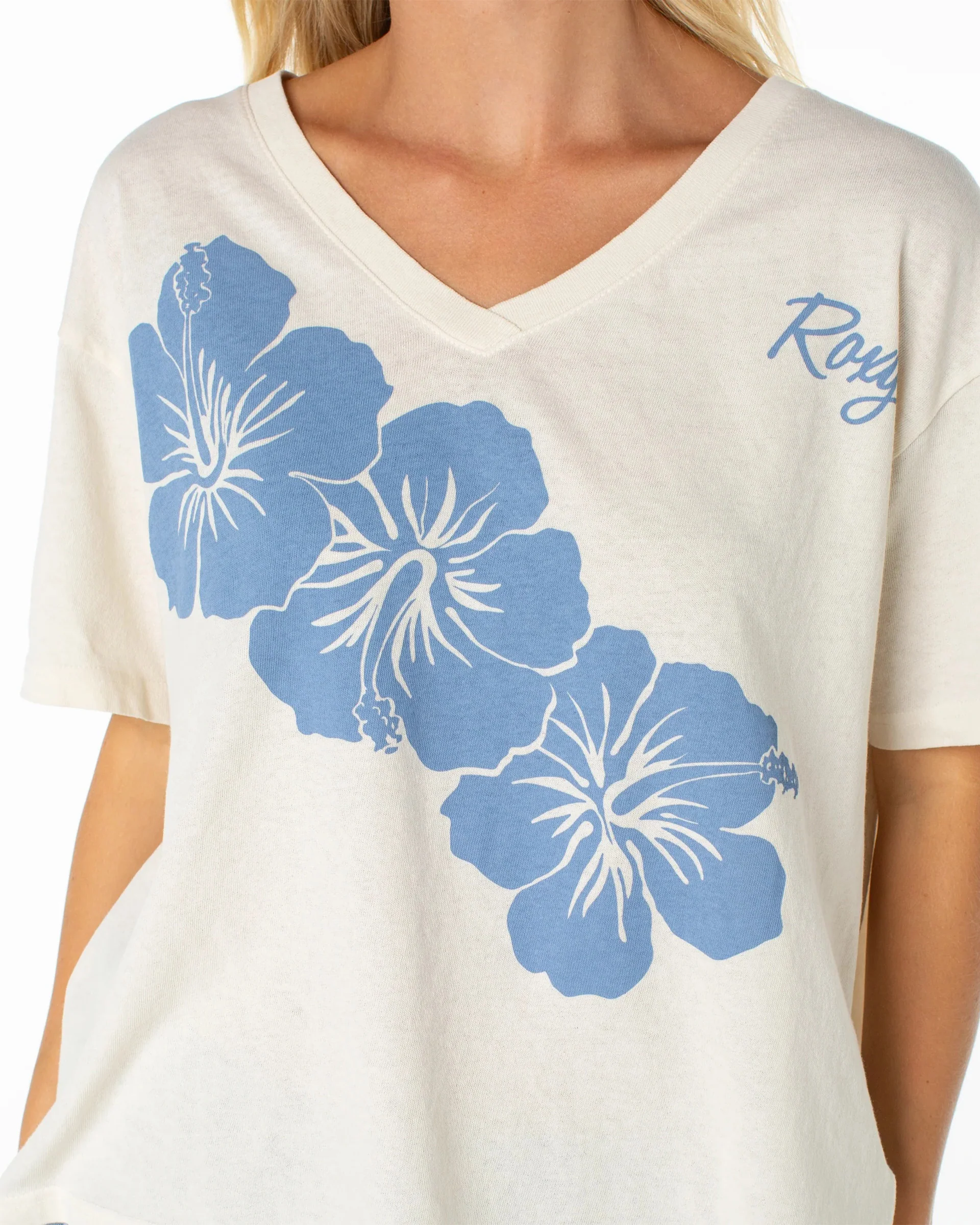Women's Oversized V-Neck S/S T-Shirt - Cloud Dancer Blossom Fiesta - Image 4