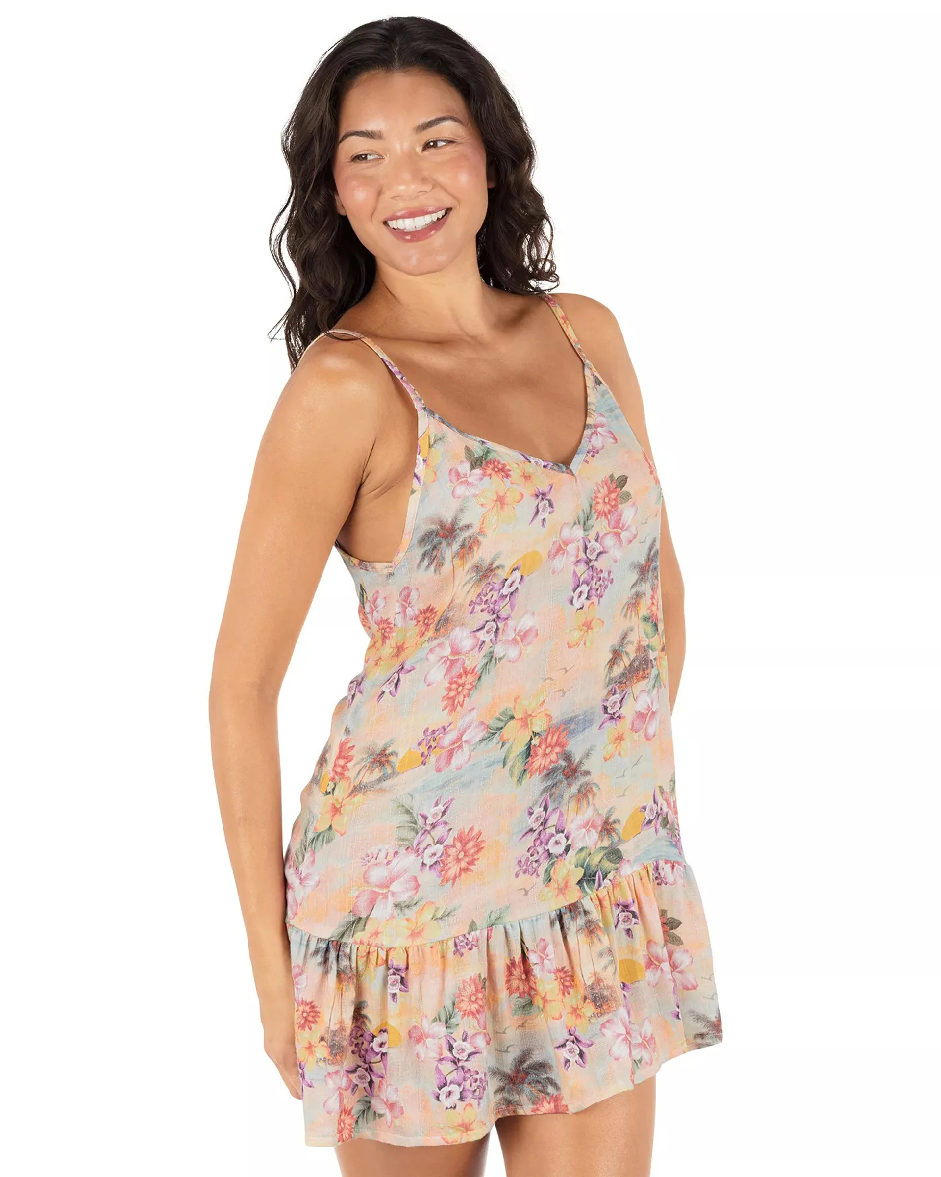 Women's Scenic Sunset V Neck Mini Swim Dress - Shell Pink Multi - Image 3