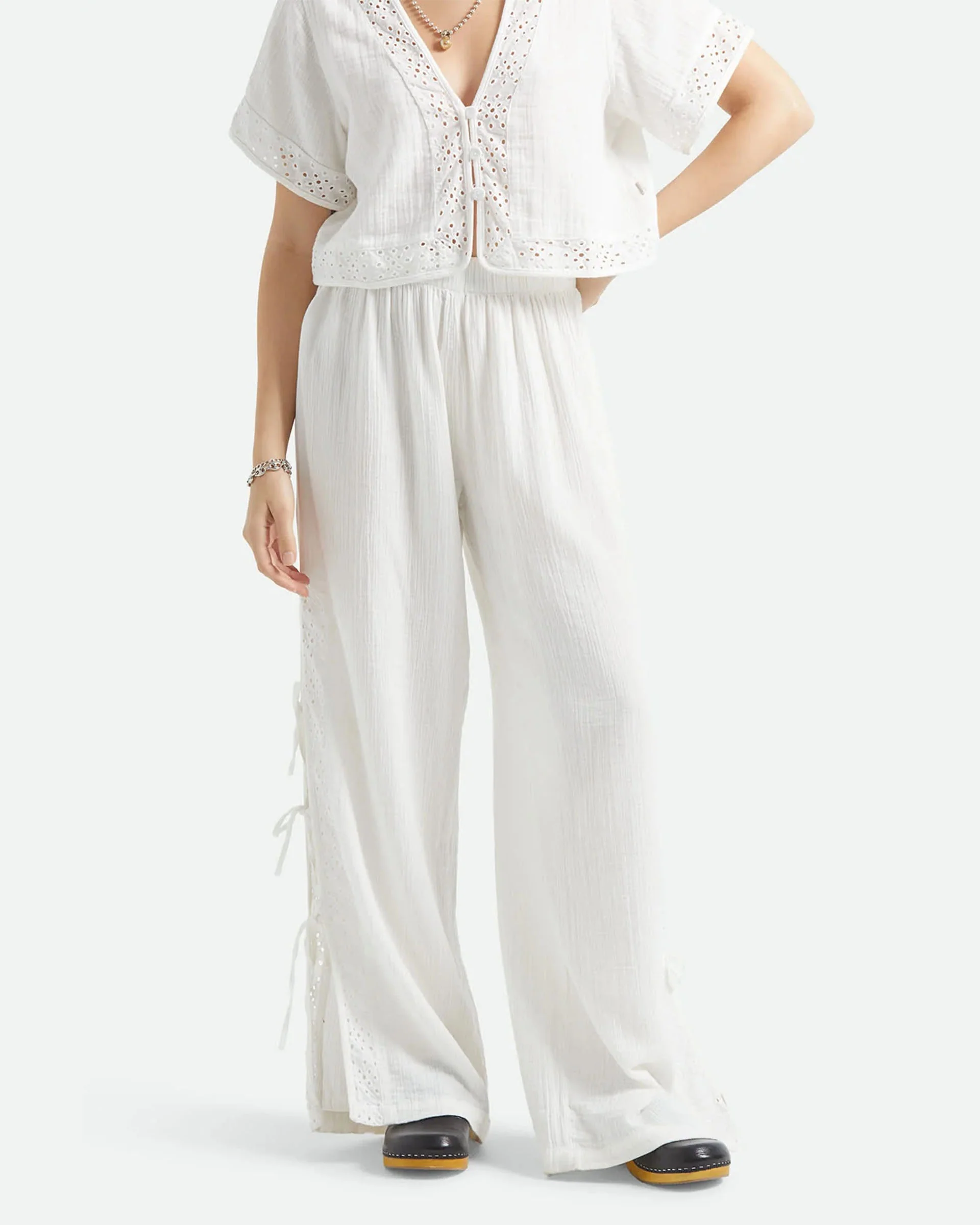 Women's Seaside Eyelet Wide Leg Pant - Off White Eyelet - Image 3