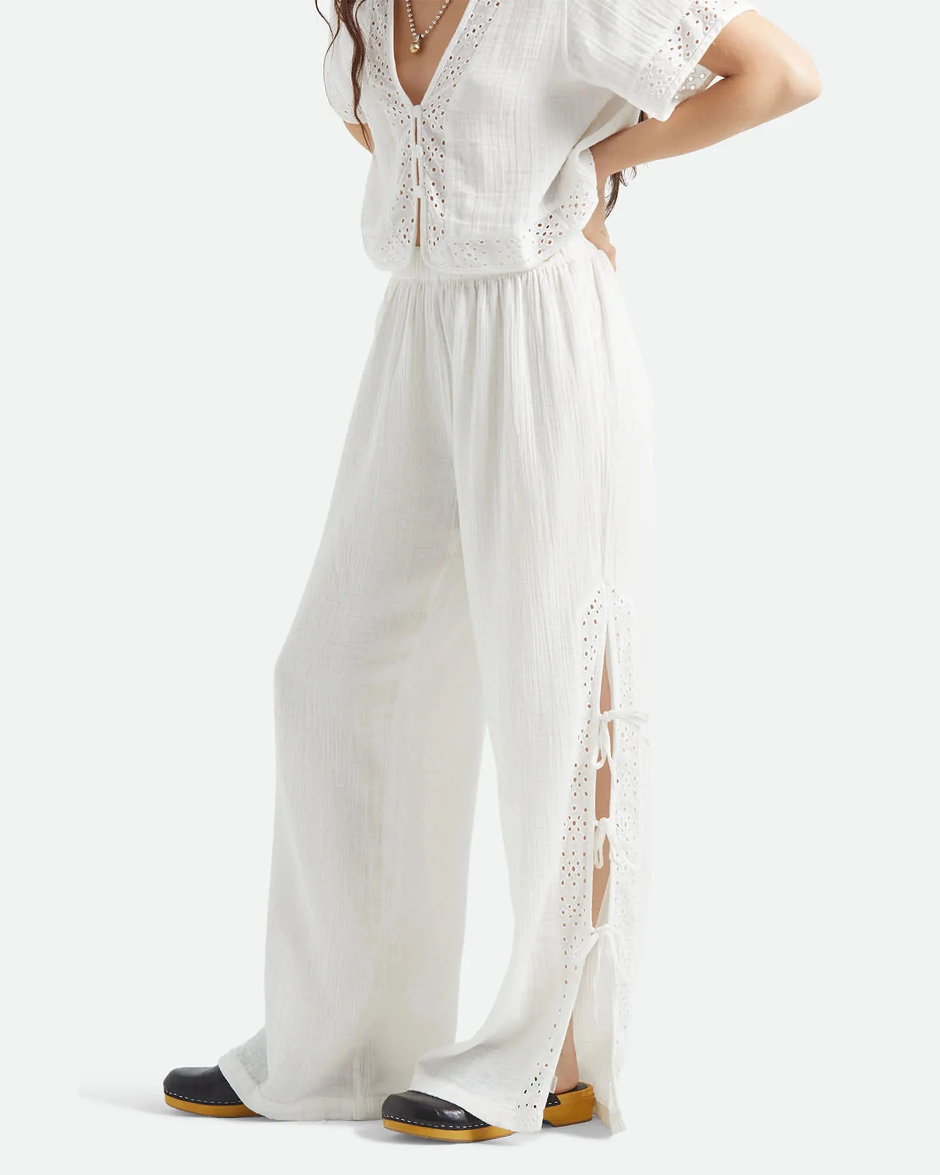 Women's Seaside Eyelet Wide Leg Pant - Off White Eyelet - Image 4