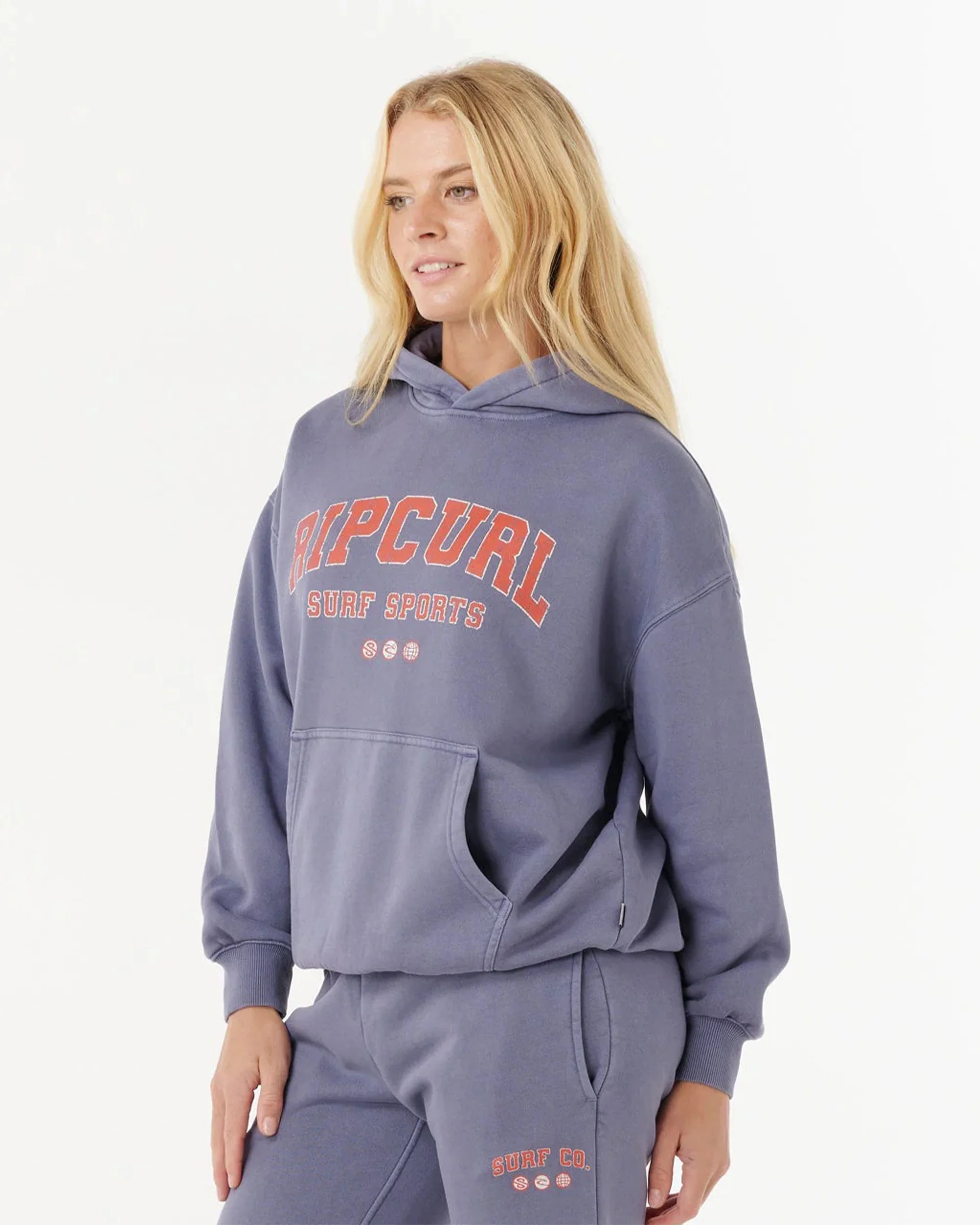 Women's Varsity Sports Pullover Hoodie - Blue Grey - Image 2