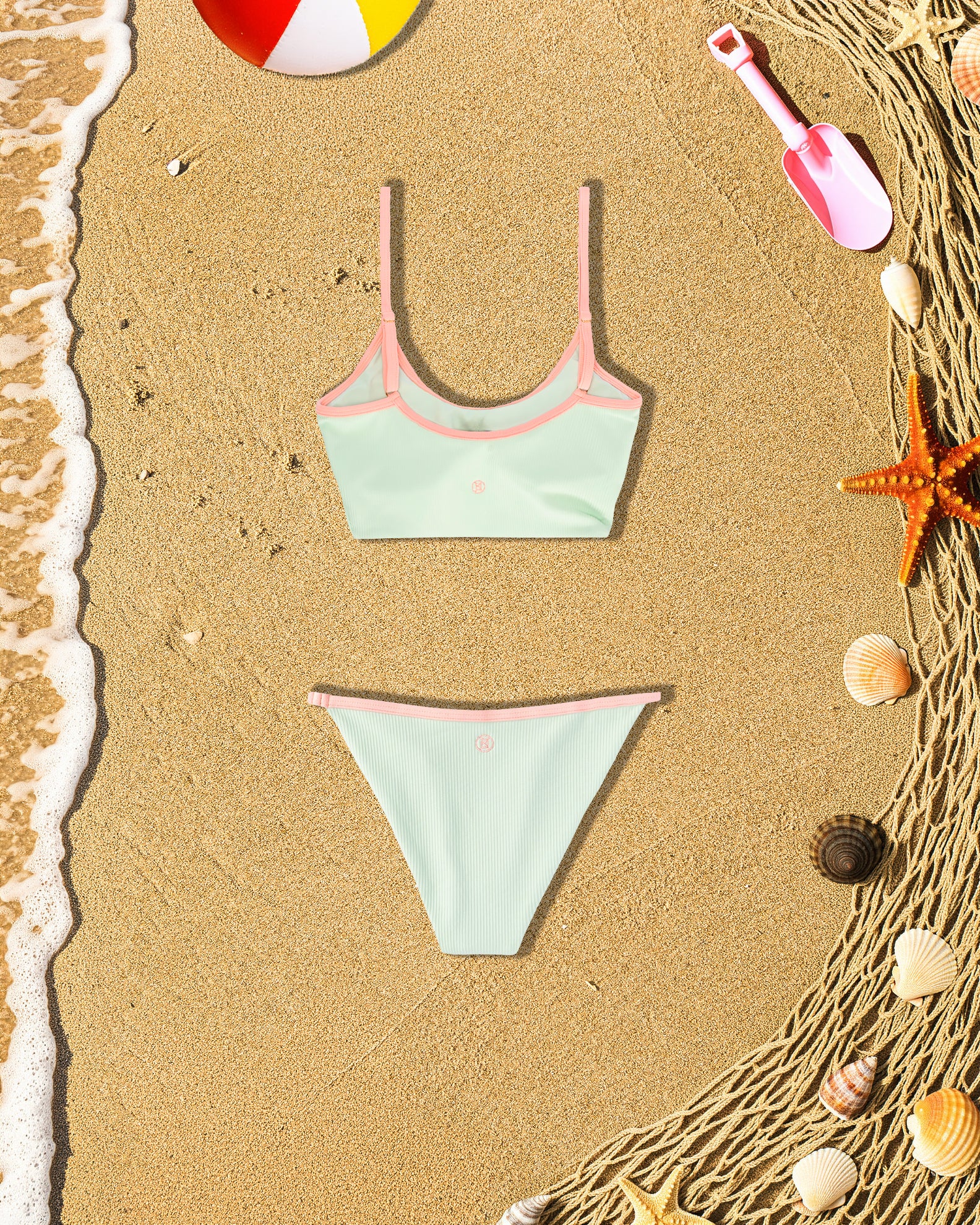 Youth Capri Ribbed Swim Set - Soft Coral/Mint - Image 4
