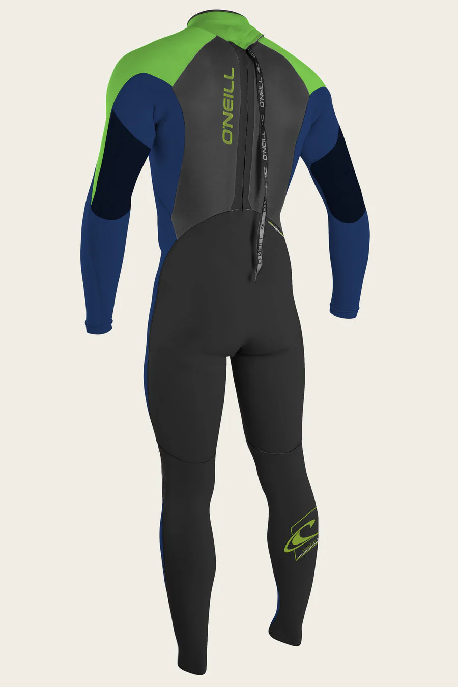 Youth Epic 3/2mm Back Zip Fullsuit - Black/Navy/Day Glow - Image 2