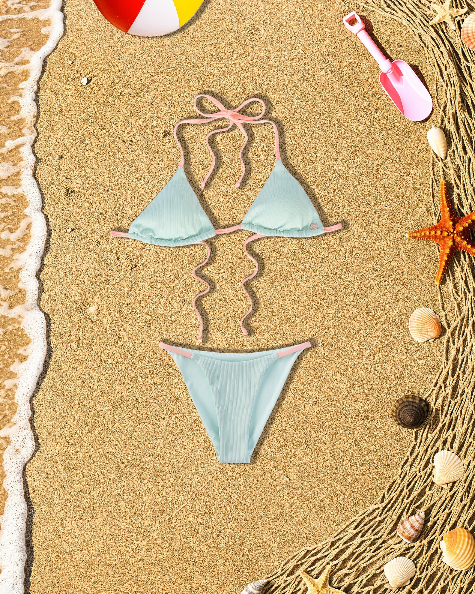 Youth Hartley Ribbed Swim Set - Sky Blue/Soft Coral - Image 2