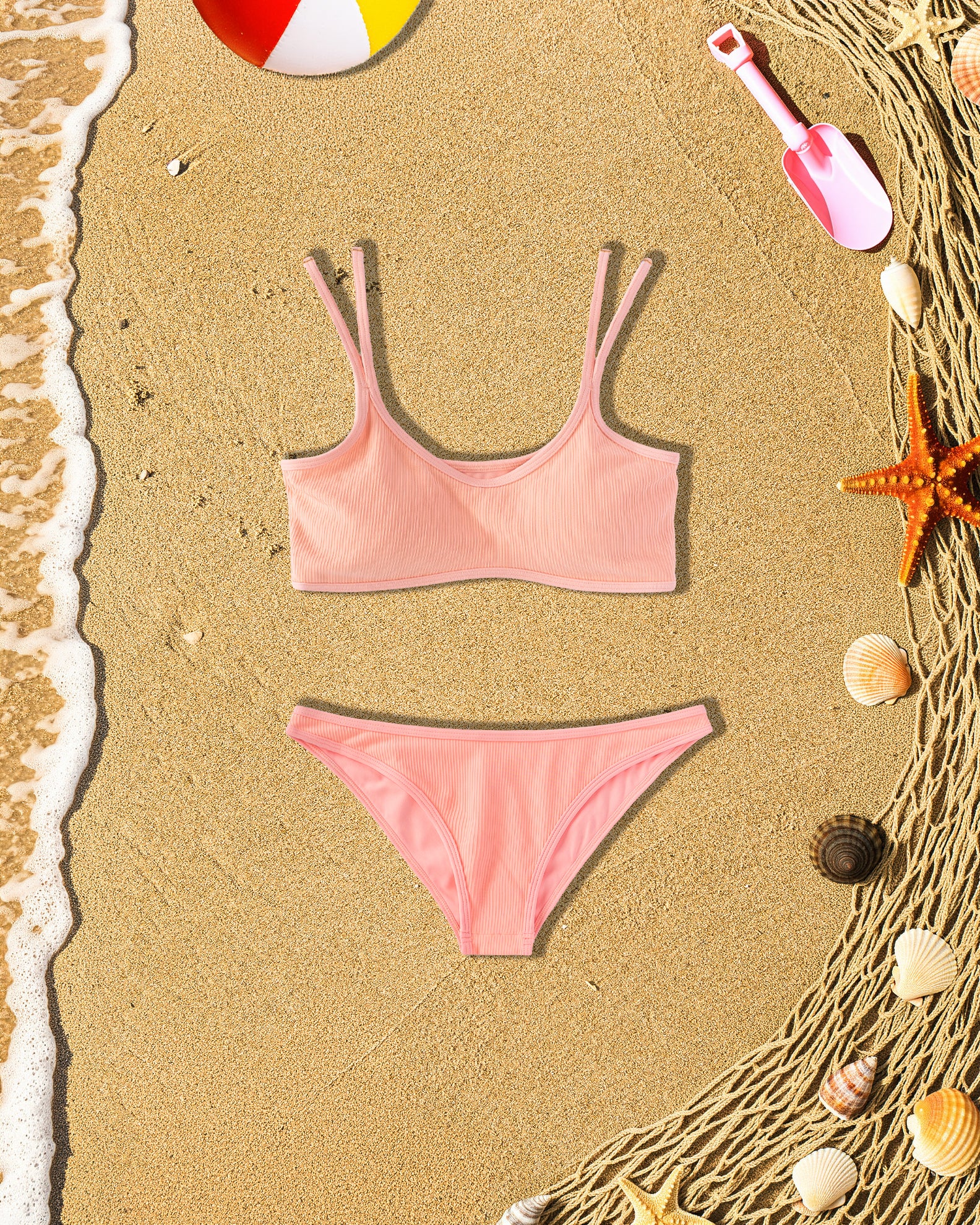 Youth Lola Ribbed Swim Set - Soft Coral - Image 4